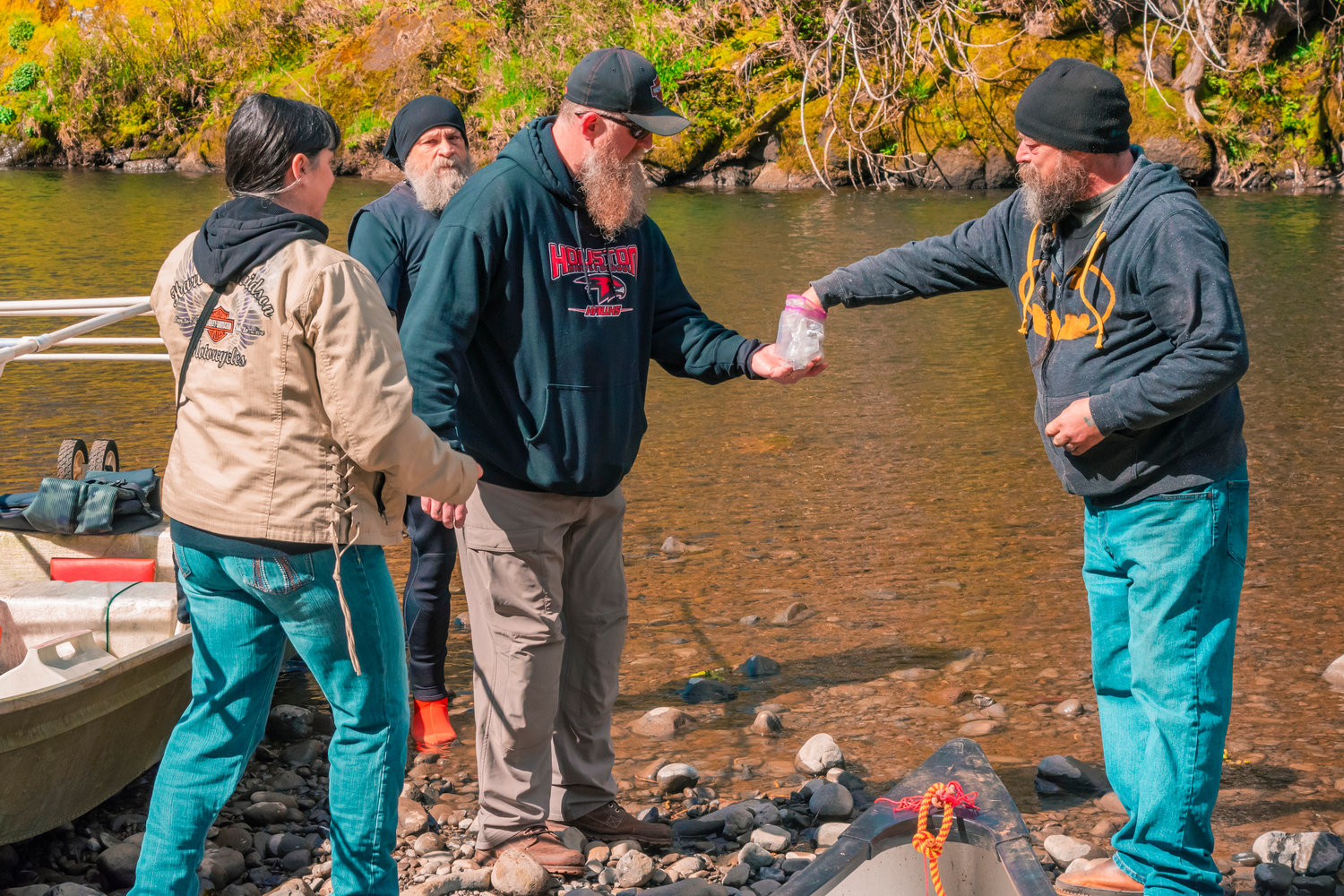 Ashes of Terry ‘Klarantz’ Ware, one of the original river runners, were distibuted into the Chehalis River before the Pe Ell River Run on Saturday.