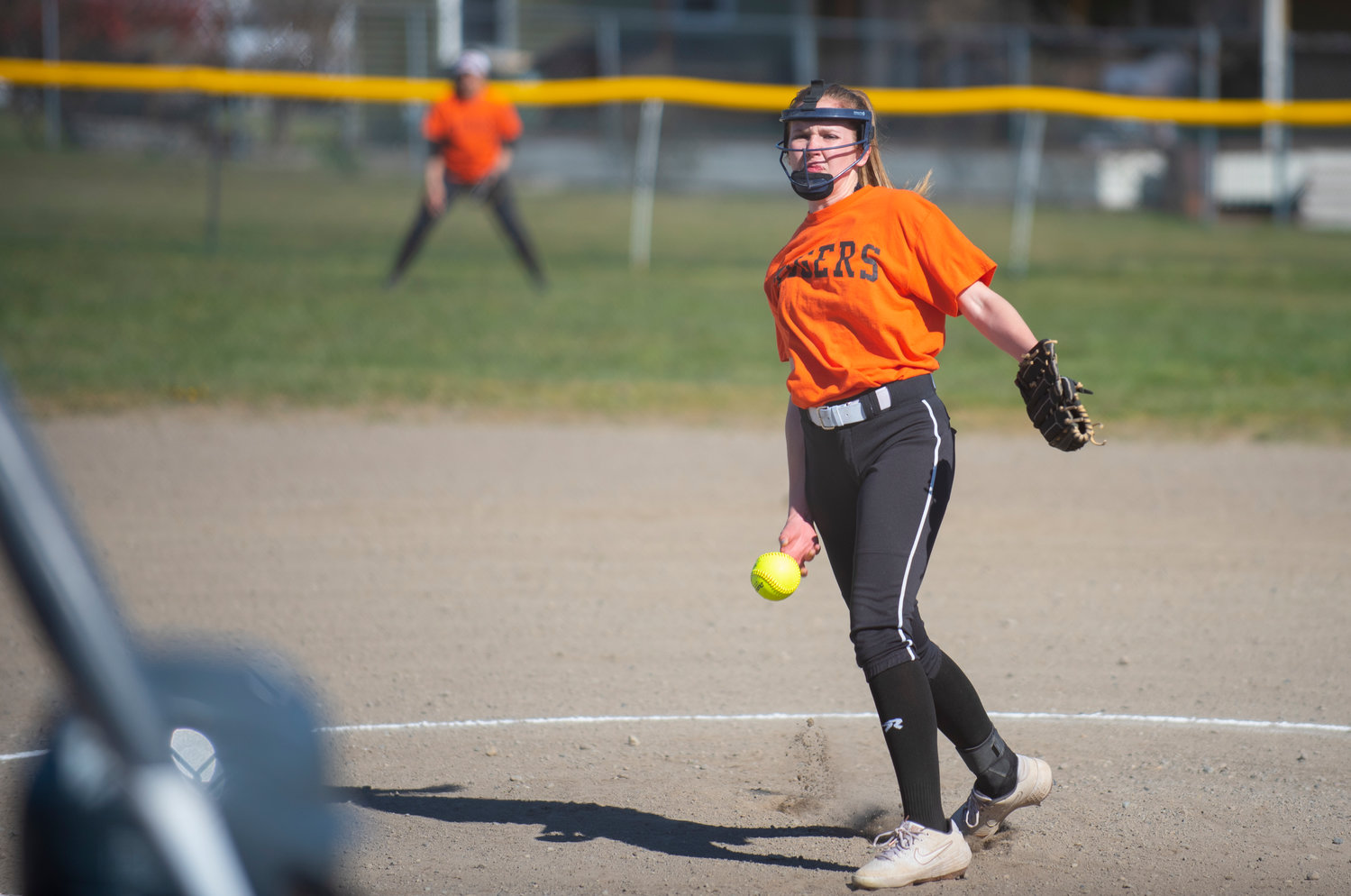 Napavine ace Cailyn Milton releases a pitch to a Rainier batter on Wednesday.