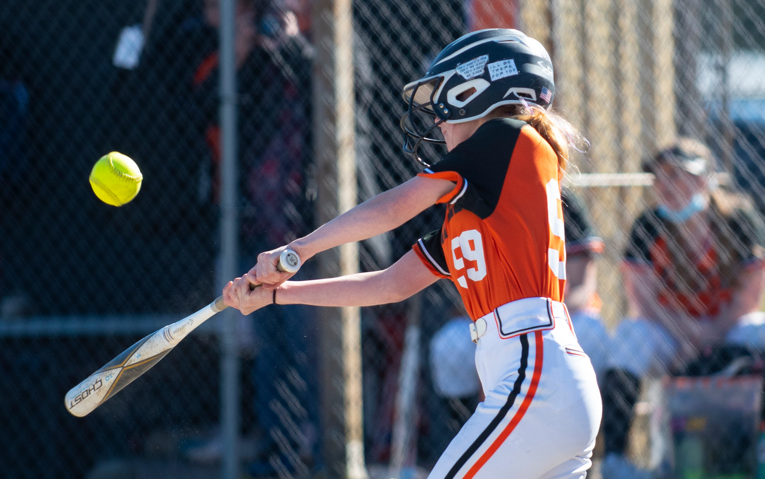 Rainier's Miah Reynolds connects on a Napavine pitch on Wednesday.