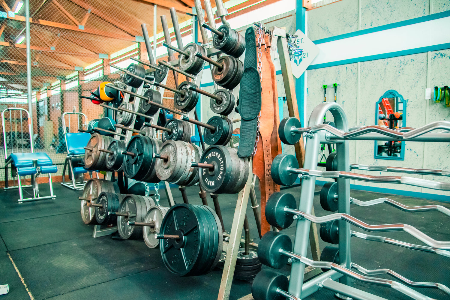 Equipment is displayed inside a weight room at the Pe Ell school.