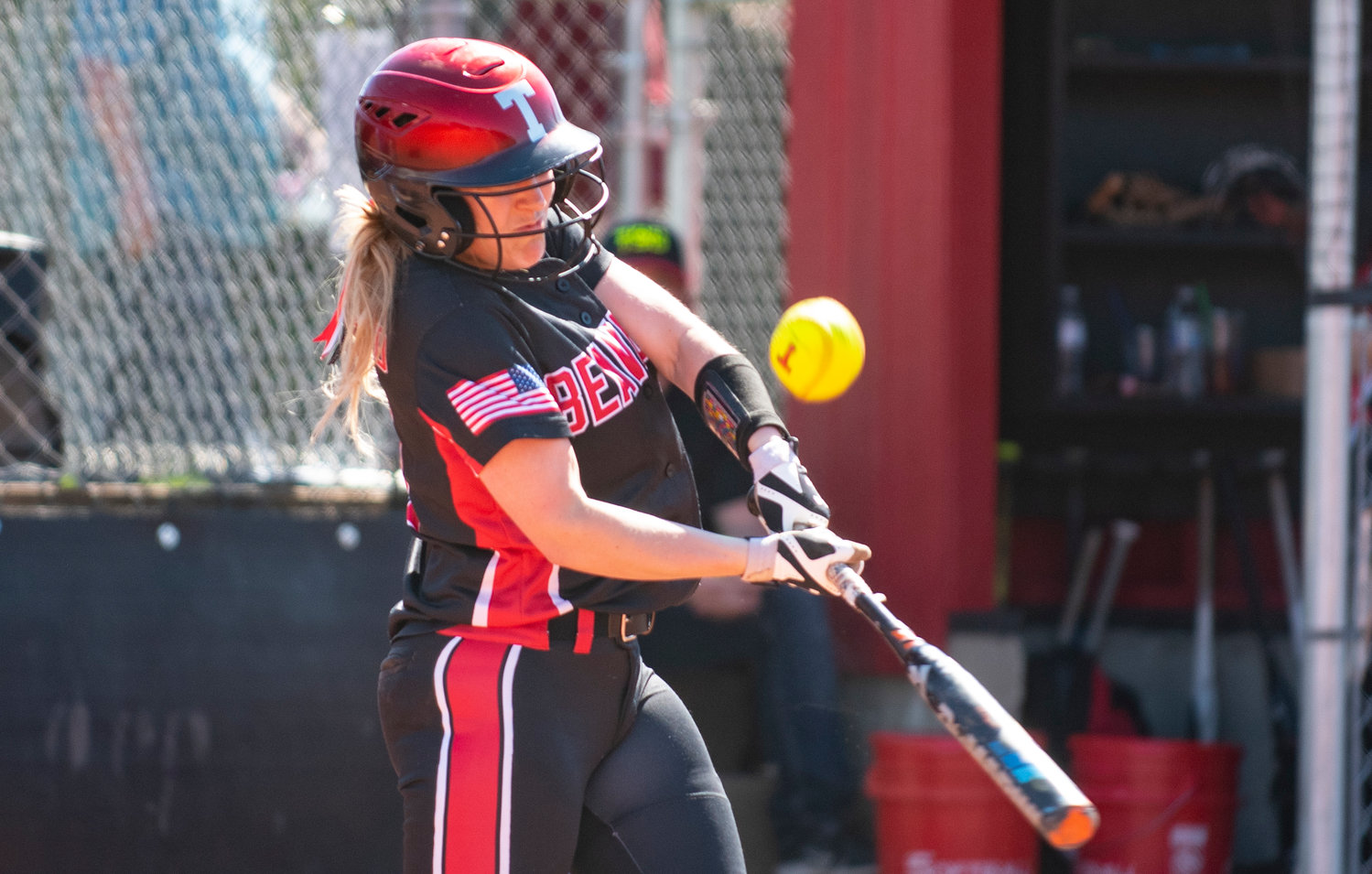 Tenino senior Cassie Cannon fouls a pitch off against Elma on Tuesday.