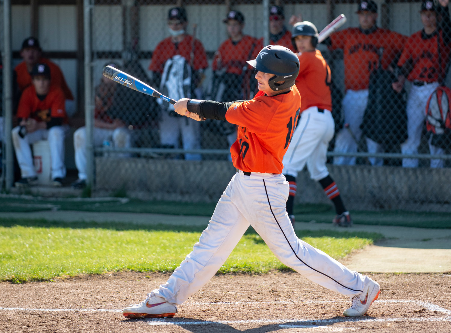 Napavine's Braiden Osborn connects on a Kalama pitch at home on Tuesday.