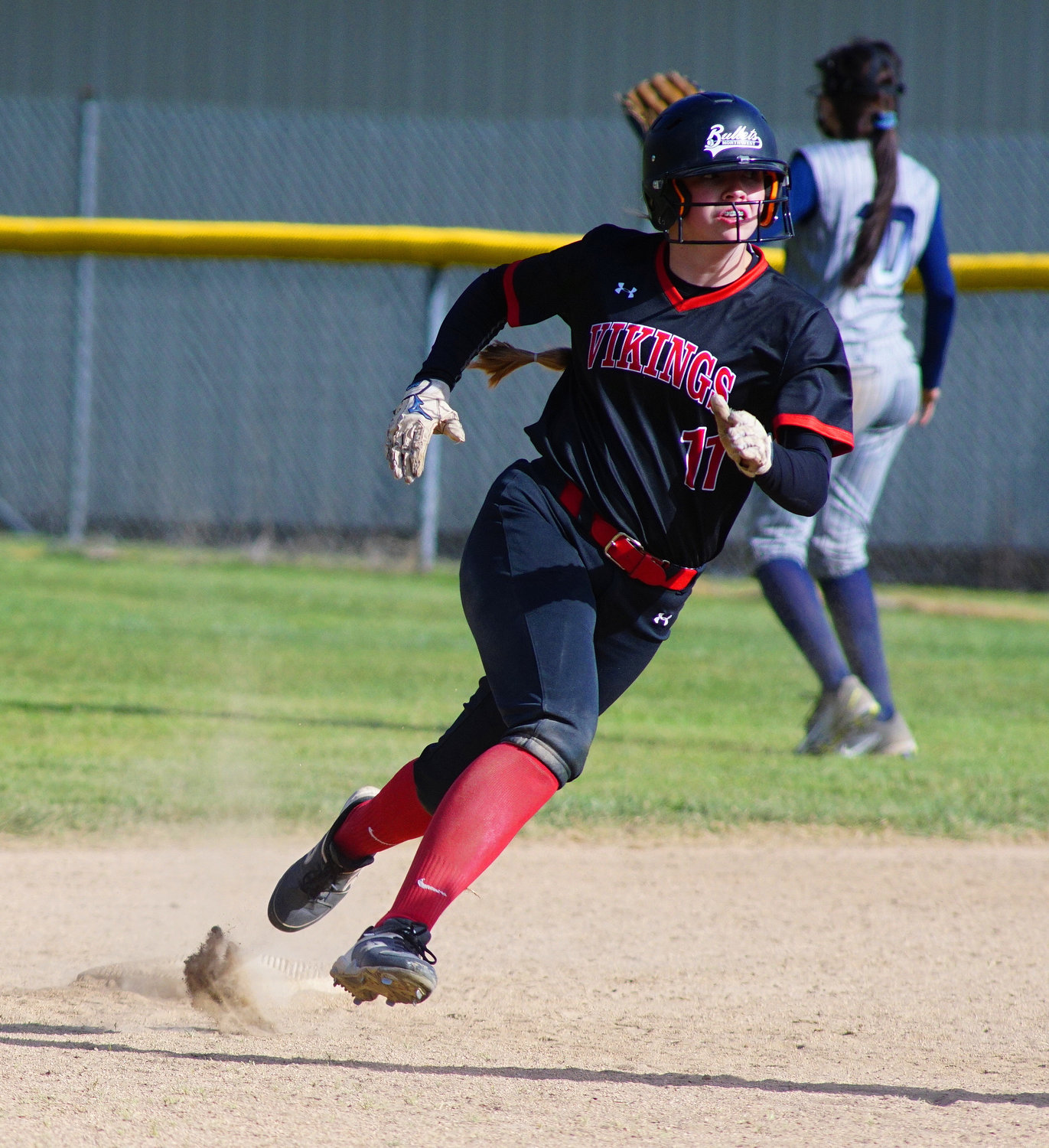 Viking  pitcher Hailey Brooks rounds second and heads for third in late game action of game one of a double header against Naselle on Thursday.