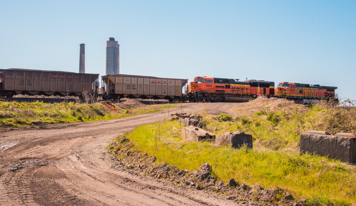 A BNSF train loaded full of coal is seen at TransAlta in Centralia on Thursday.