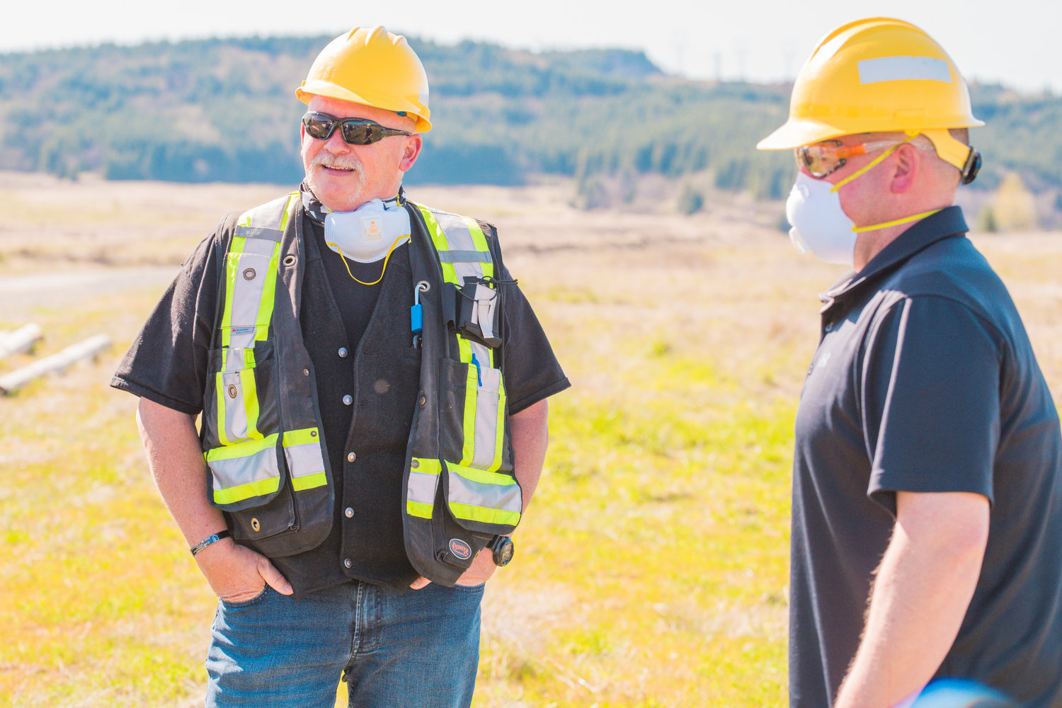 Mike Lydon and Cody Duncan talk about the wildlife they see while working around TransAlta Centralia last week.
