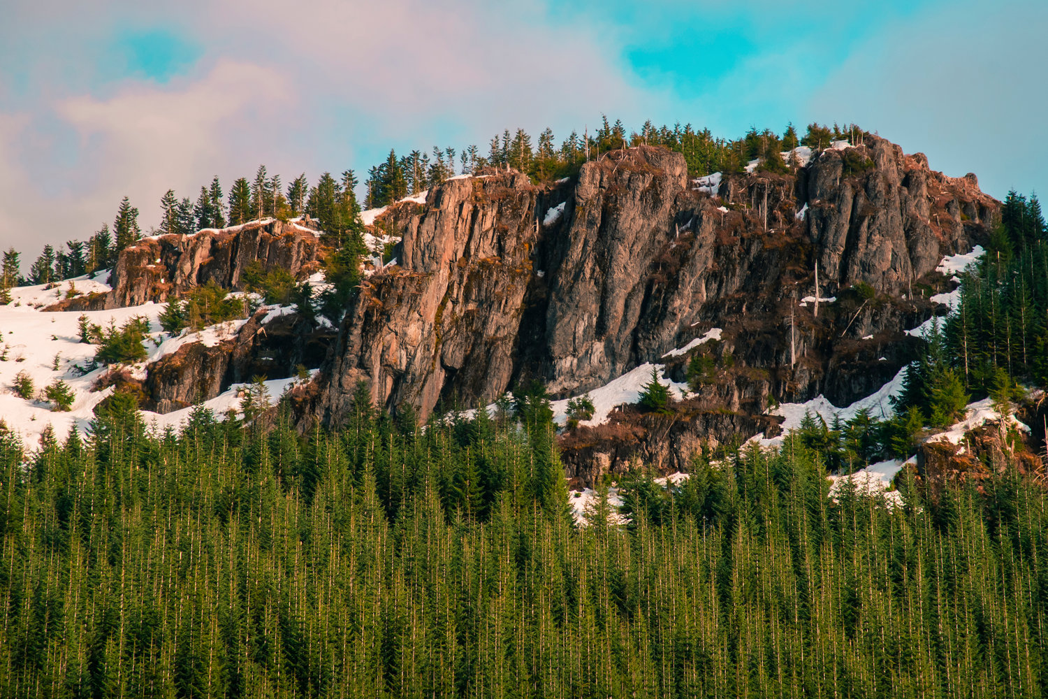A rock face is seen from Spirit Lake Highway on Thursday near Mount St. Helens.