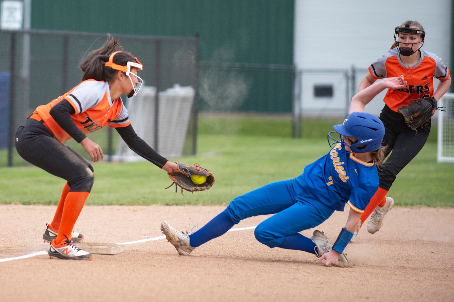 Rochester's Jessa Lenzi (7) gets thrown out attempting to steal third base on Friday.
