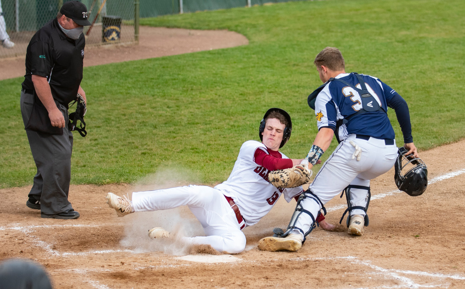 W.F. West's Gavin Fugate is tagged out at home plate by Aberdeen on Friday.