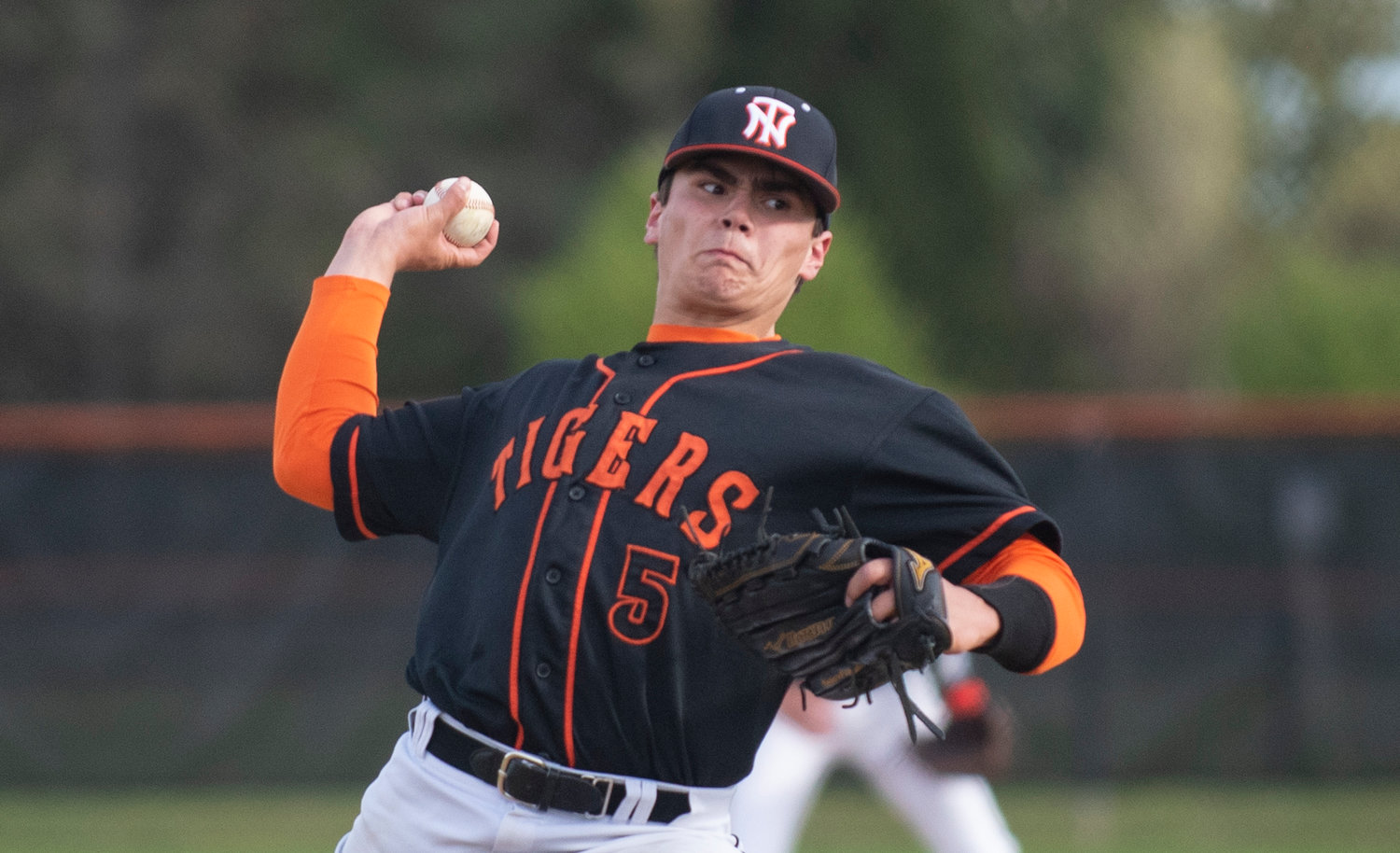 Napavine pitcher Gavin Parker delivers a pitch to Onalaska on Monday at home in a district opener.