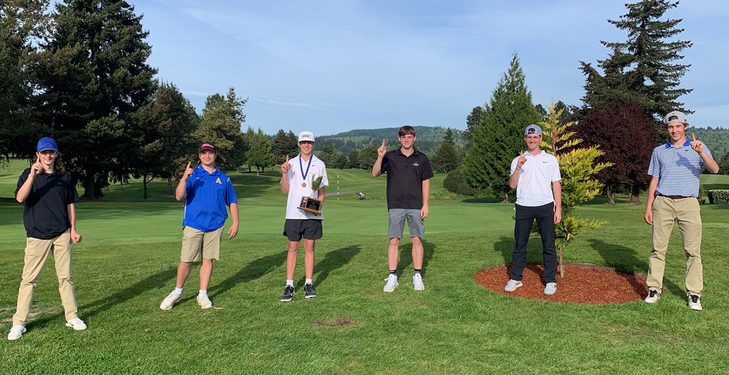 Adna boys golfers at the 2B District Tournament, from left, Seth Meister, Andrew Grim, Braeden Salme, Chase Collins, Chris McGuire and Aaron Aselton.