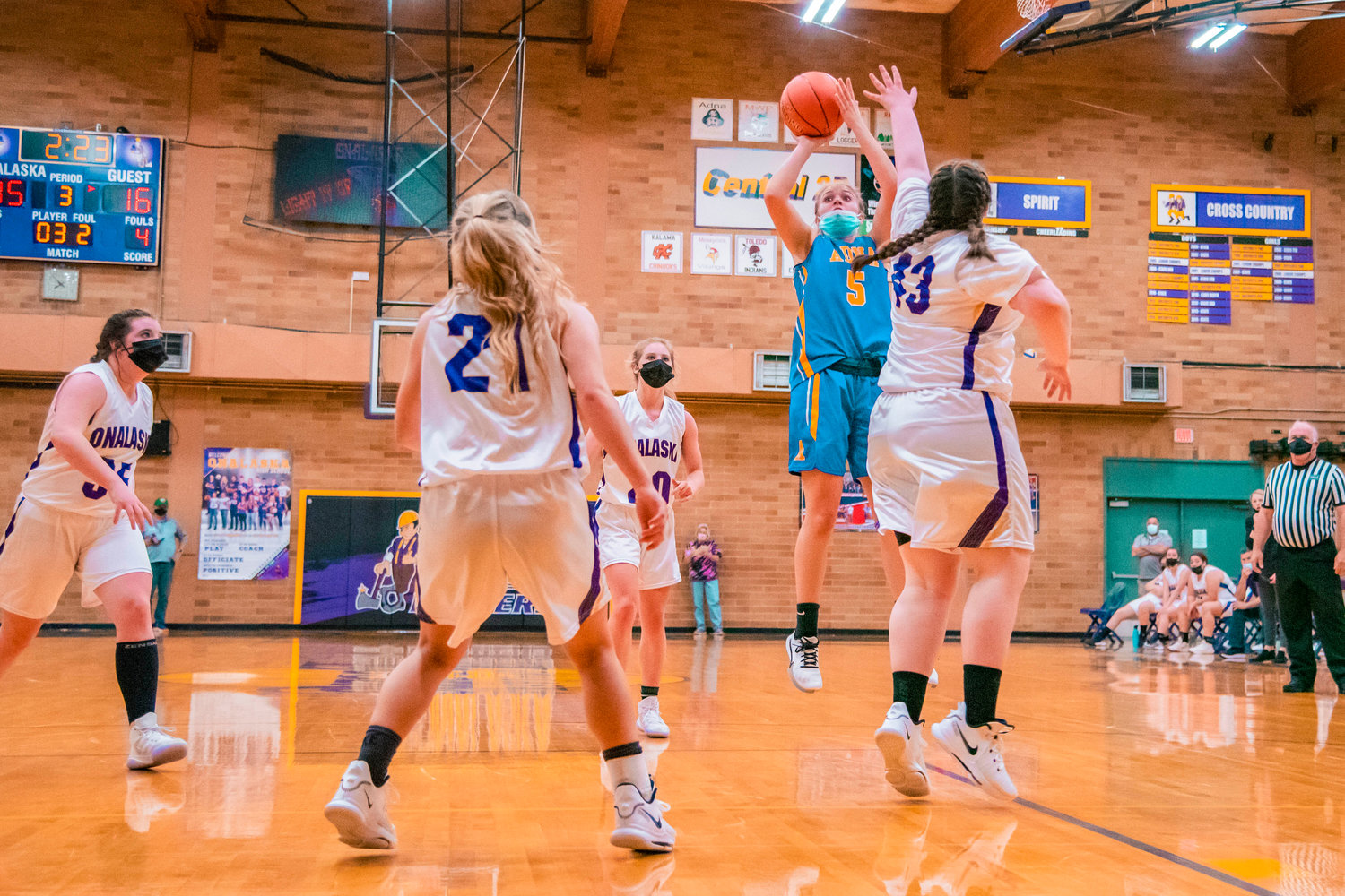 Adna’s Kaylin Todd (5) goes up for a shot during a game against Onalaska on Thursday.