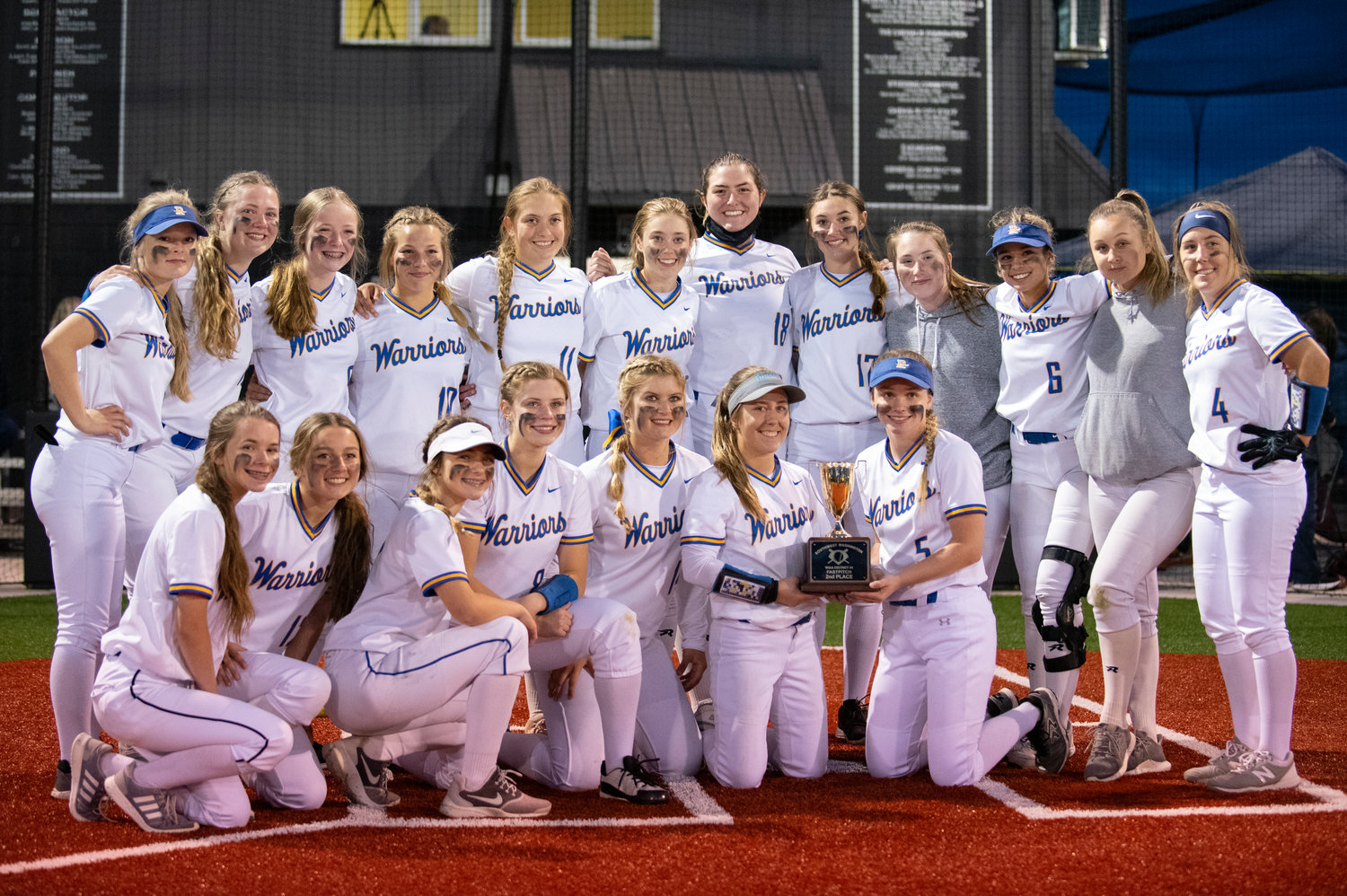 Rochester poses with the second-place trophy at the 2A District 4 Softball Tournament on Thursday in Chehalis.