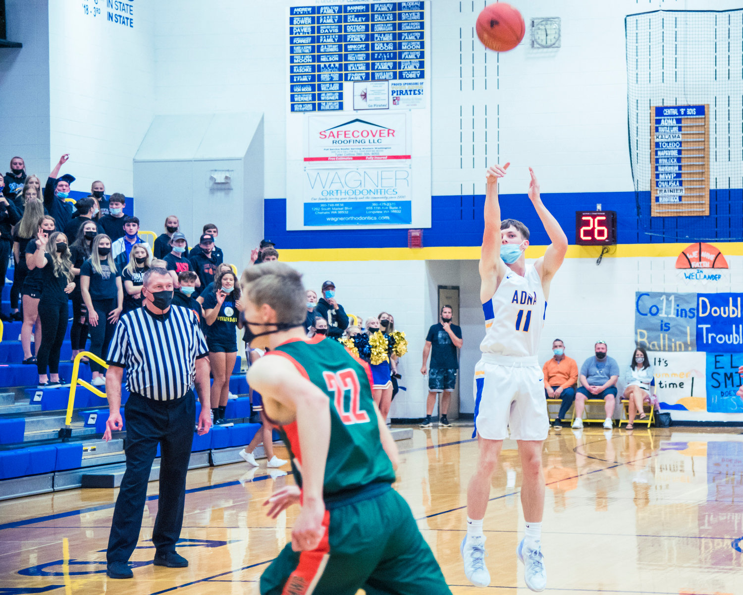 Adna’s Chase Collins (11) makes a deep shot during a game against MWP on Tuesday.