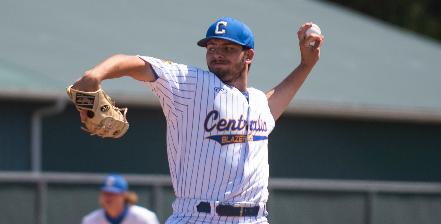 Centralia College pitcher Matthew Obst delivers a pitch to a Pierce College batter during the front end of a doubleheader Saturday at Wheeler Field.