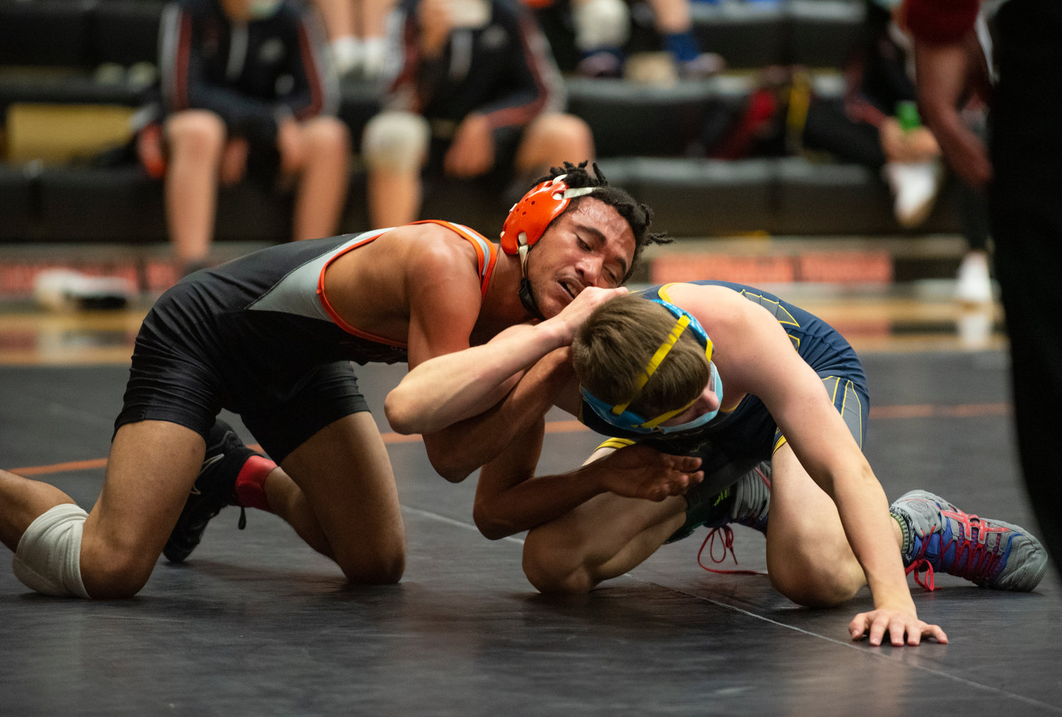 Centralia's Jamal Waterman, left, jockeys for position on an Aberdeen opponent in the 126-pound division Tuesday.