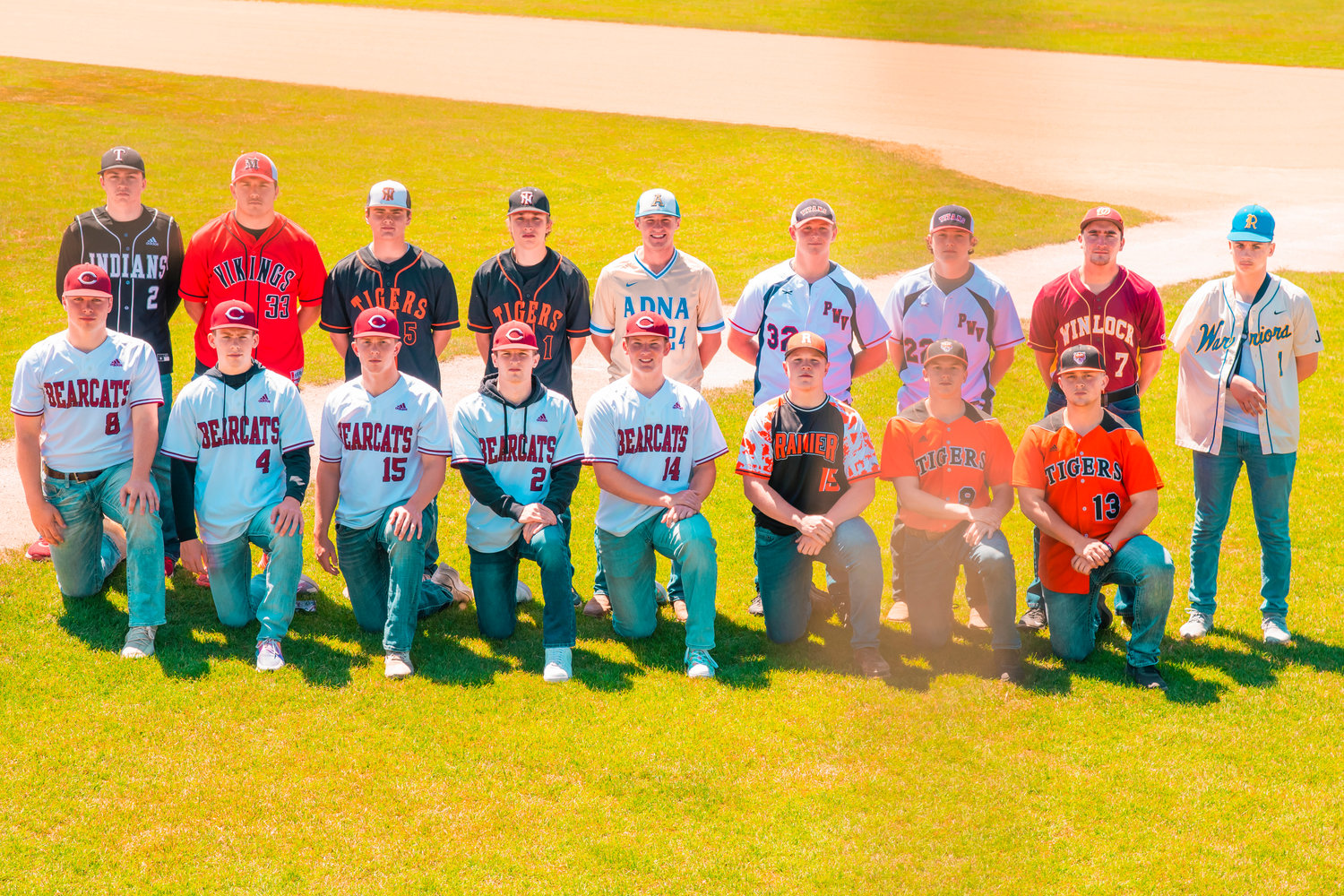 The All-Area Baseball team poses for a photo at Wheeler Field in Centralia on Sunday.