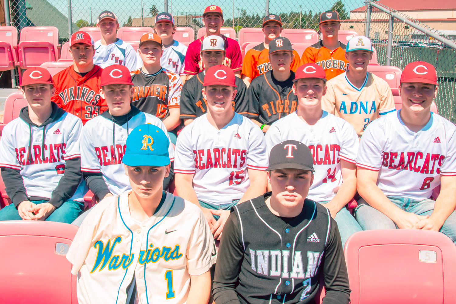 The All-Area Baseball team poses for a photo in the stands at Wheeler Field in Centralia on Sunday.