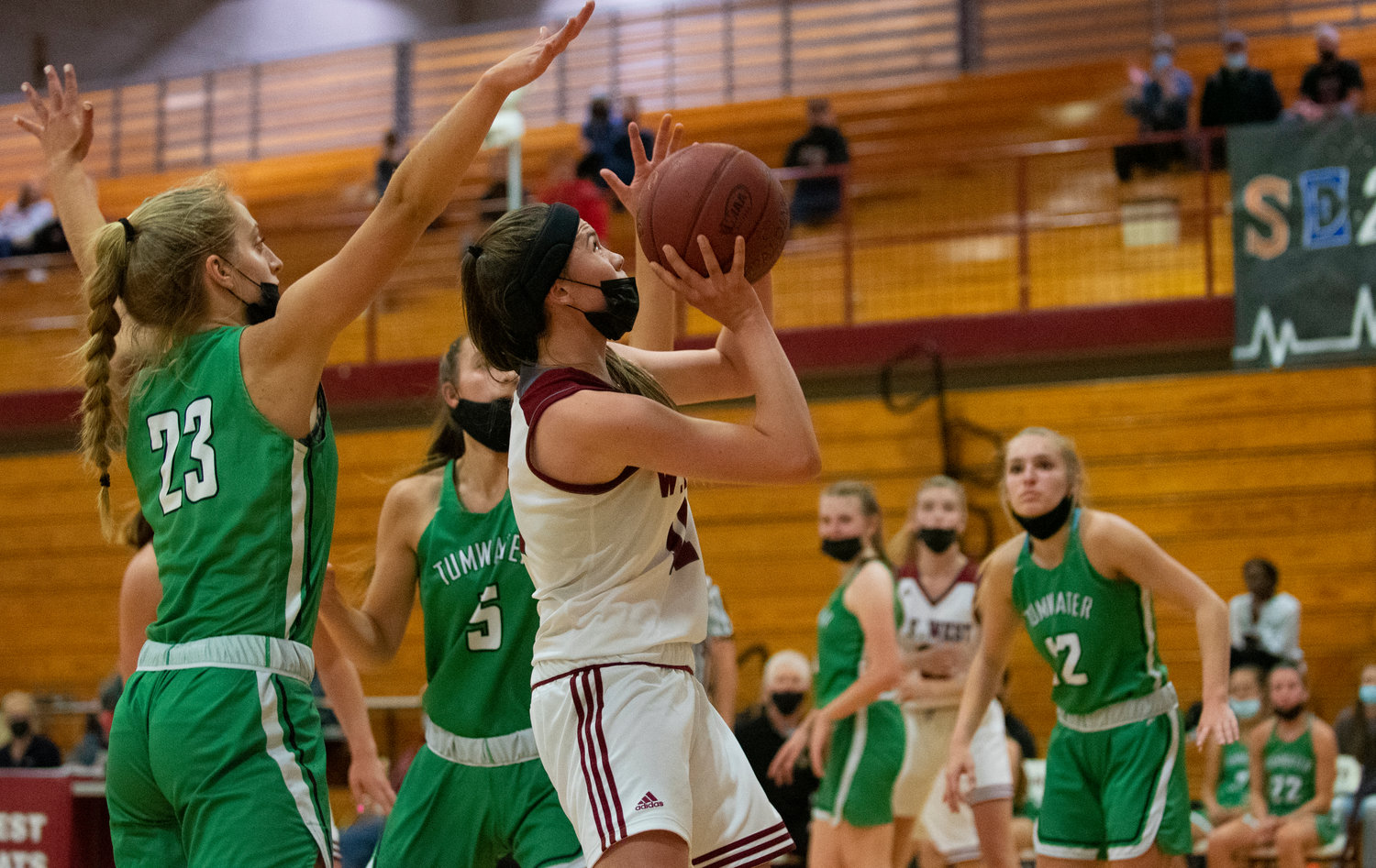 W.F. West's Olivia Remund puts a shot up in the paint against Tumwater on Monday.