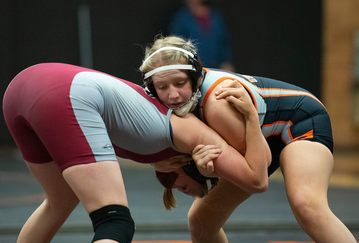 Centralia's Analeese McAllister, right, wraps up a W.F. West opponent on Tuesday. McAllister won the match by pin.