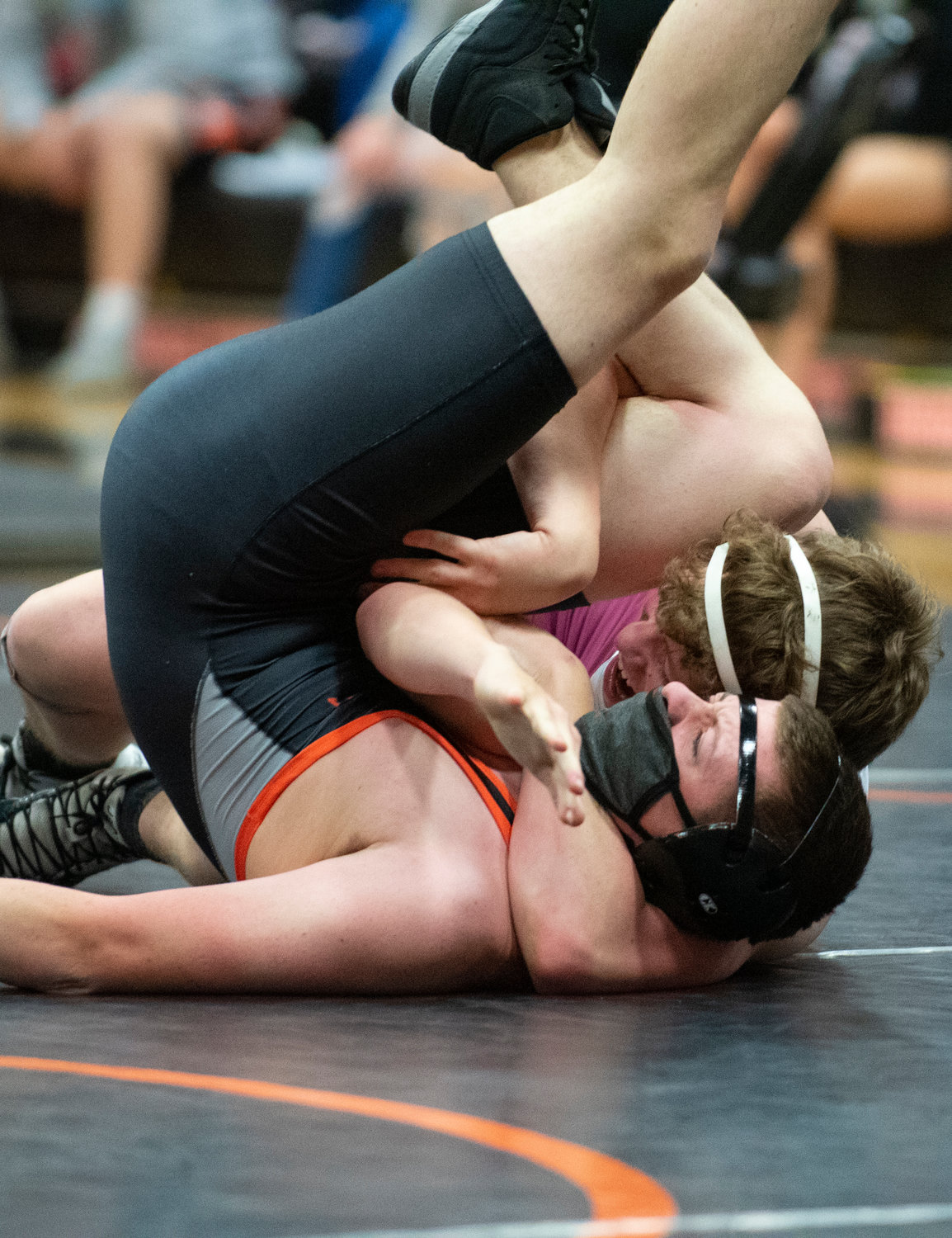 W.F. West freshman Joey O'Neil pins a Centralia wrestler in the 152-pound division on Tuesday.