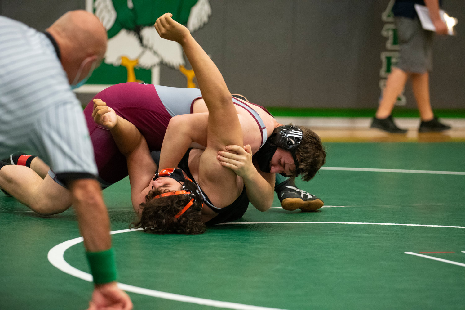 W.F. West's Andrew Penland pins a Washougal opponent in the first round of his first match at the 2A District 4 Tournament at Tumwater on Tuesday.