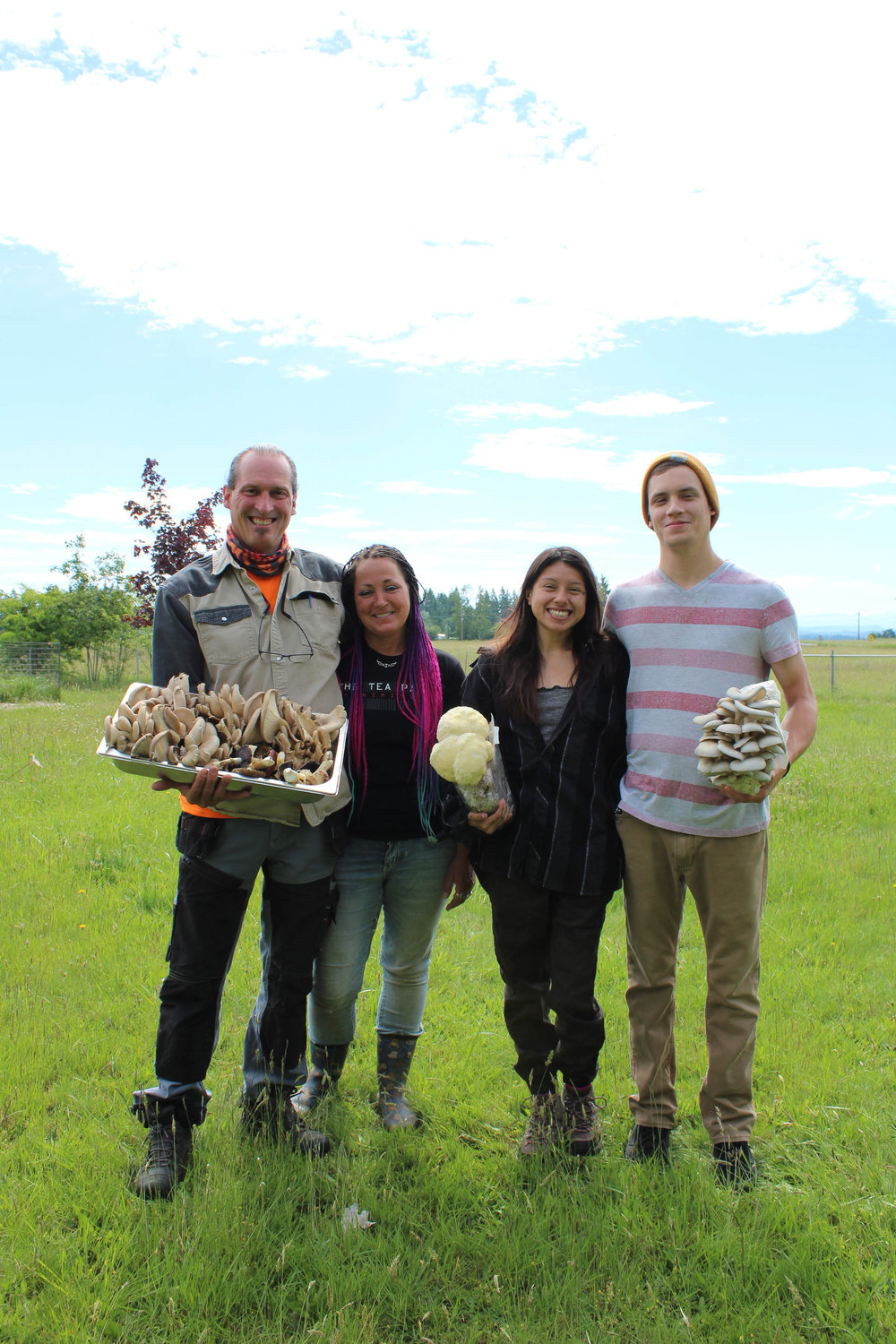 Raven's Wind Farm owners Robert Zozaya and Rainy Karnes were joined in their mushroom growing business in April by Zozoya's son, Braidin Zozoya and Braidin's girlfriend Karen Gonzalez, who also makes and sells sewn bags and hats for her business, A String Fling..