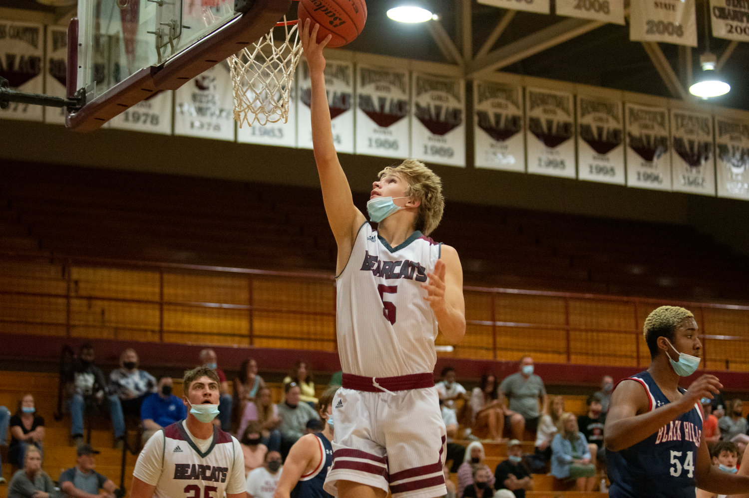 W.F. West junior Dirk Plakinger (5) gets an uncontested layup against Black Hills on Friday.