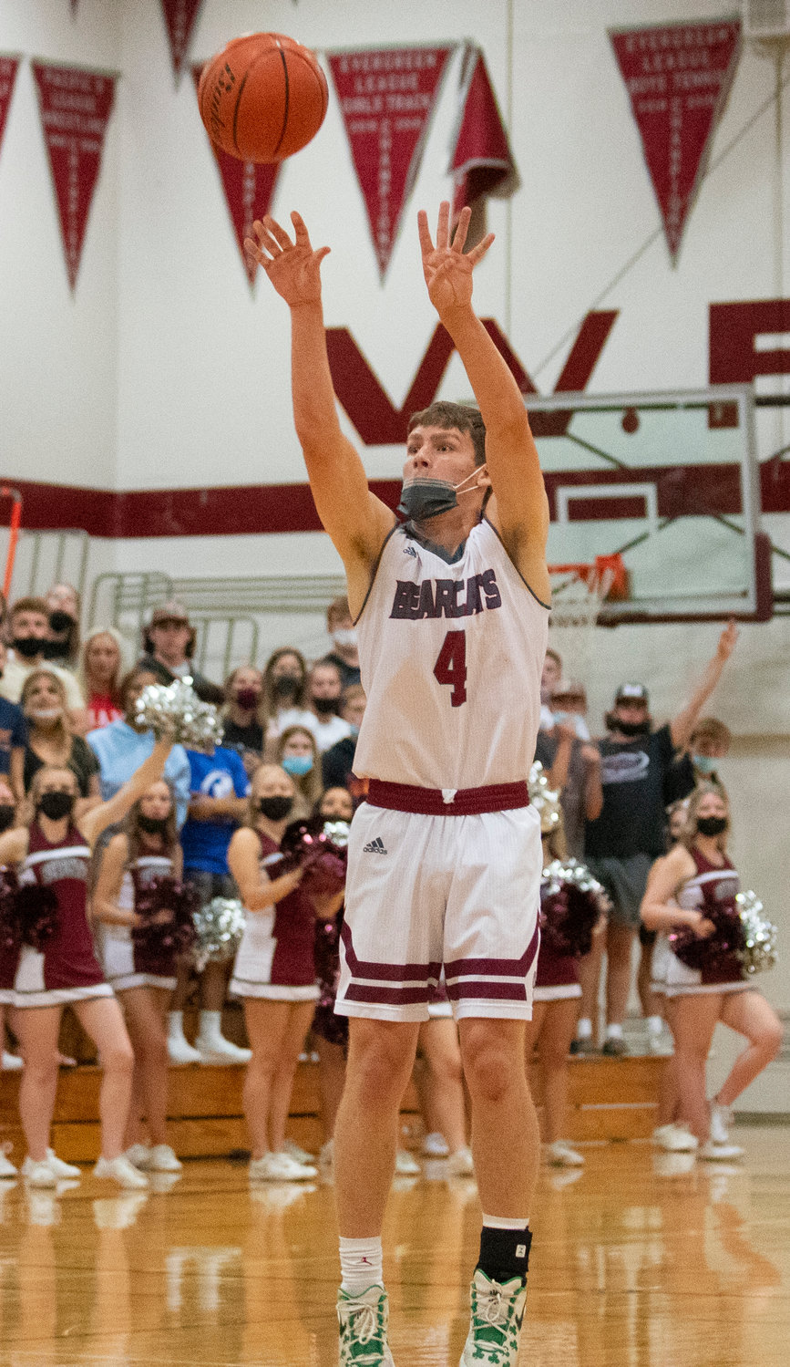 W.F. West senior Cade Haller shoots a wide-open 3-pointer against Shelton on Tuesday.