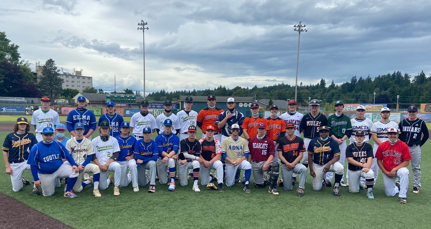 Players from the 2021 Senior All-Star Baseball Game held on Thursday, June 10, at Lower Columbia College's Story Field in Longview. The Americans beat the Nationals 4-1.