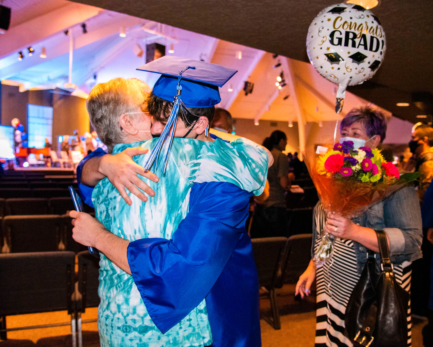 Noah Beadell hugs Diane Geving, his grandma, following the Futurus High School graduation ceremony at the Centralia Community Church of God on Tuesday.