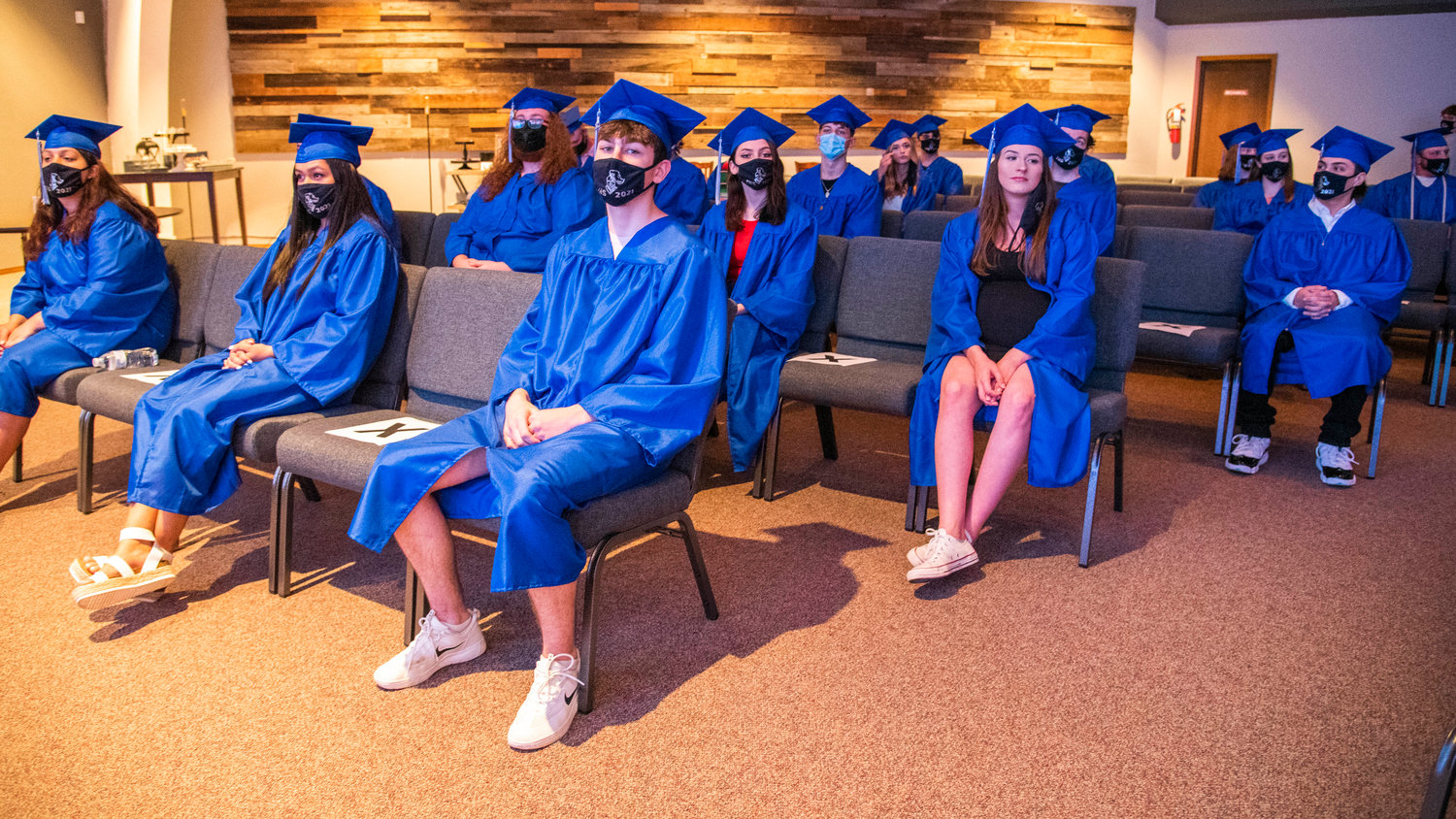 Students prepare to turn their tassels during the Futurus High School graduation cermeony in Centralia Tuesday night.