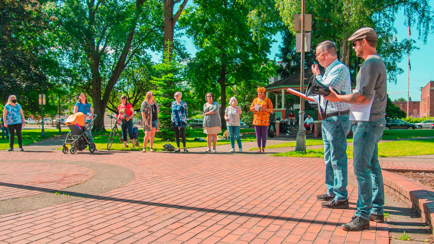 Centralia City Councilor Mark Westley speaks to crowds during a Juneteenth event held in Centralia at George Washington Park last year.