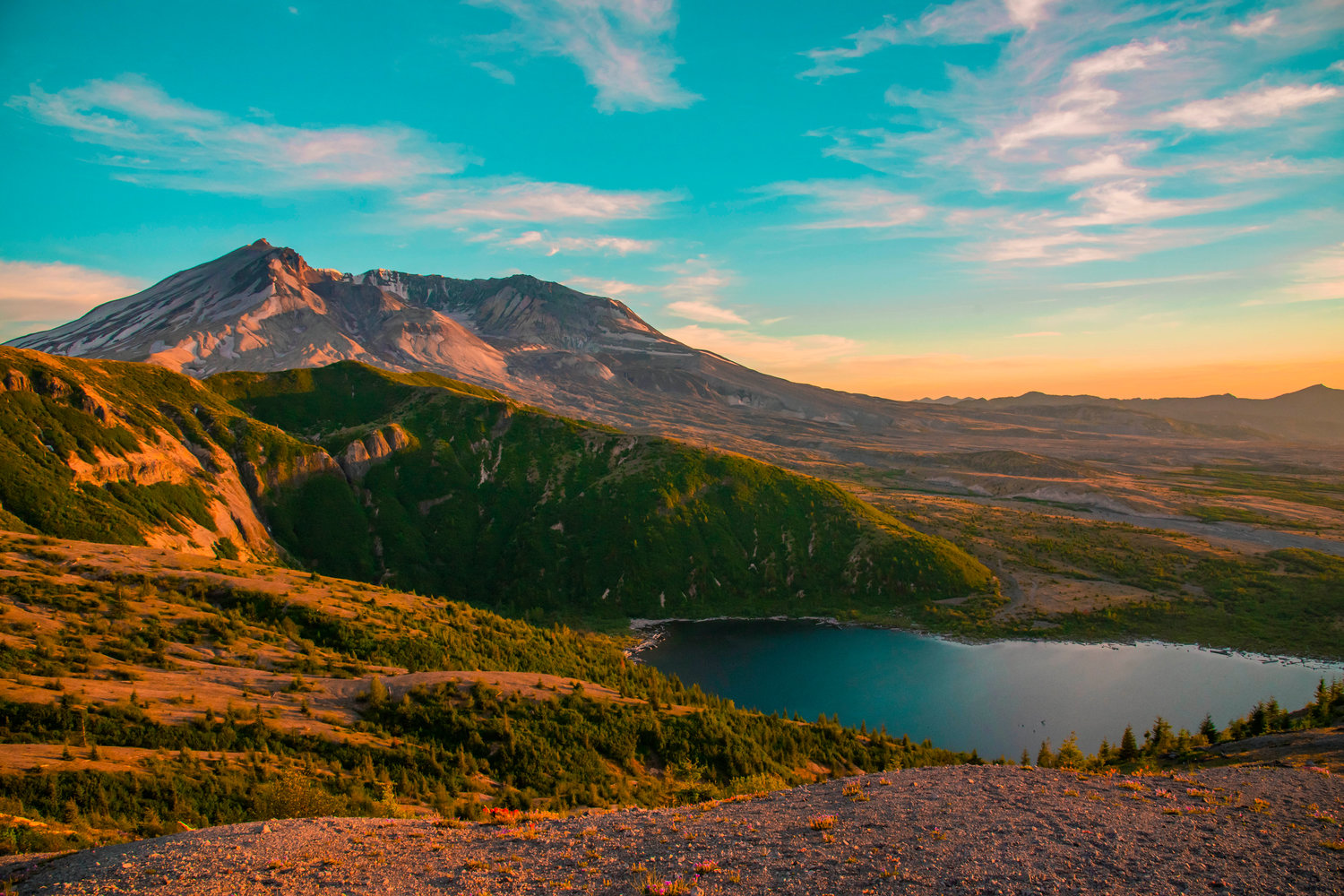 Mount St. Helens and Spirit Lake are seen from the Windy Ridge Trail at sunset on Thursday.