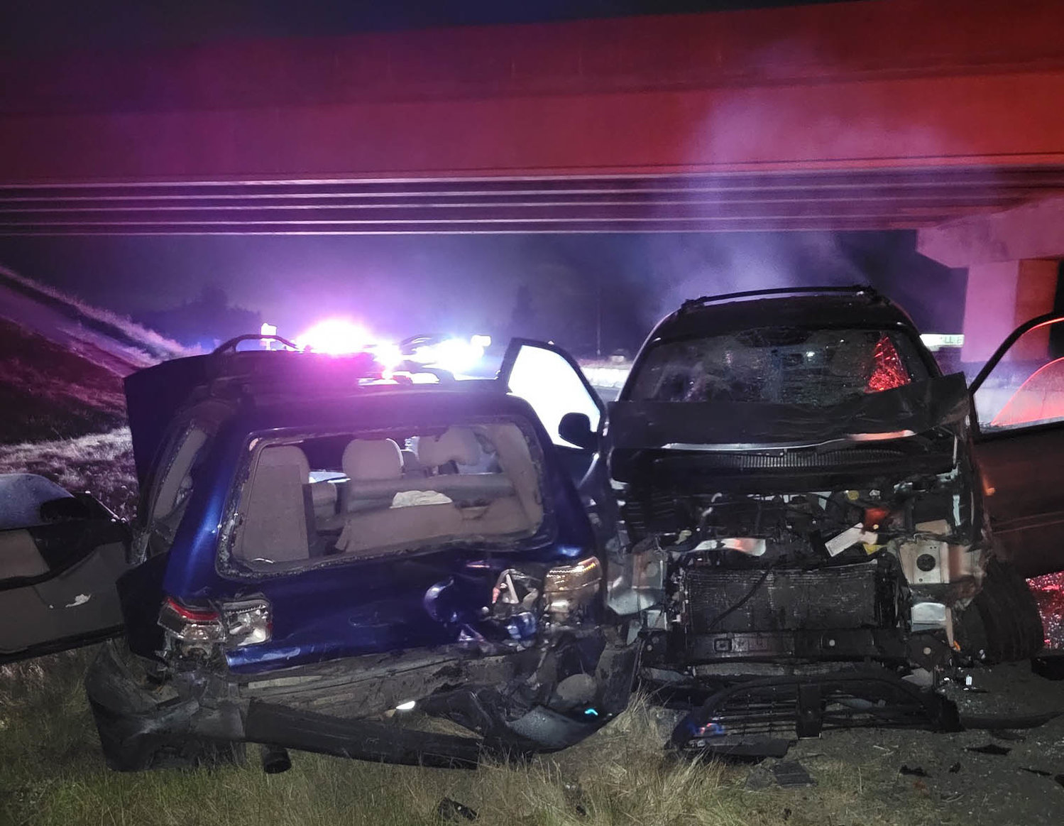 Two people were injured in a crash involving three vehicles on Interstate 5 near Napavine early Sunday morning, according to the Washington State Patrol. 