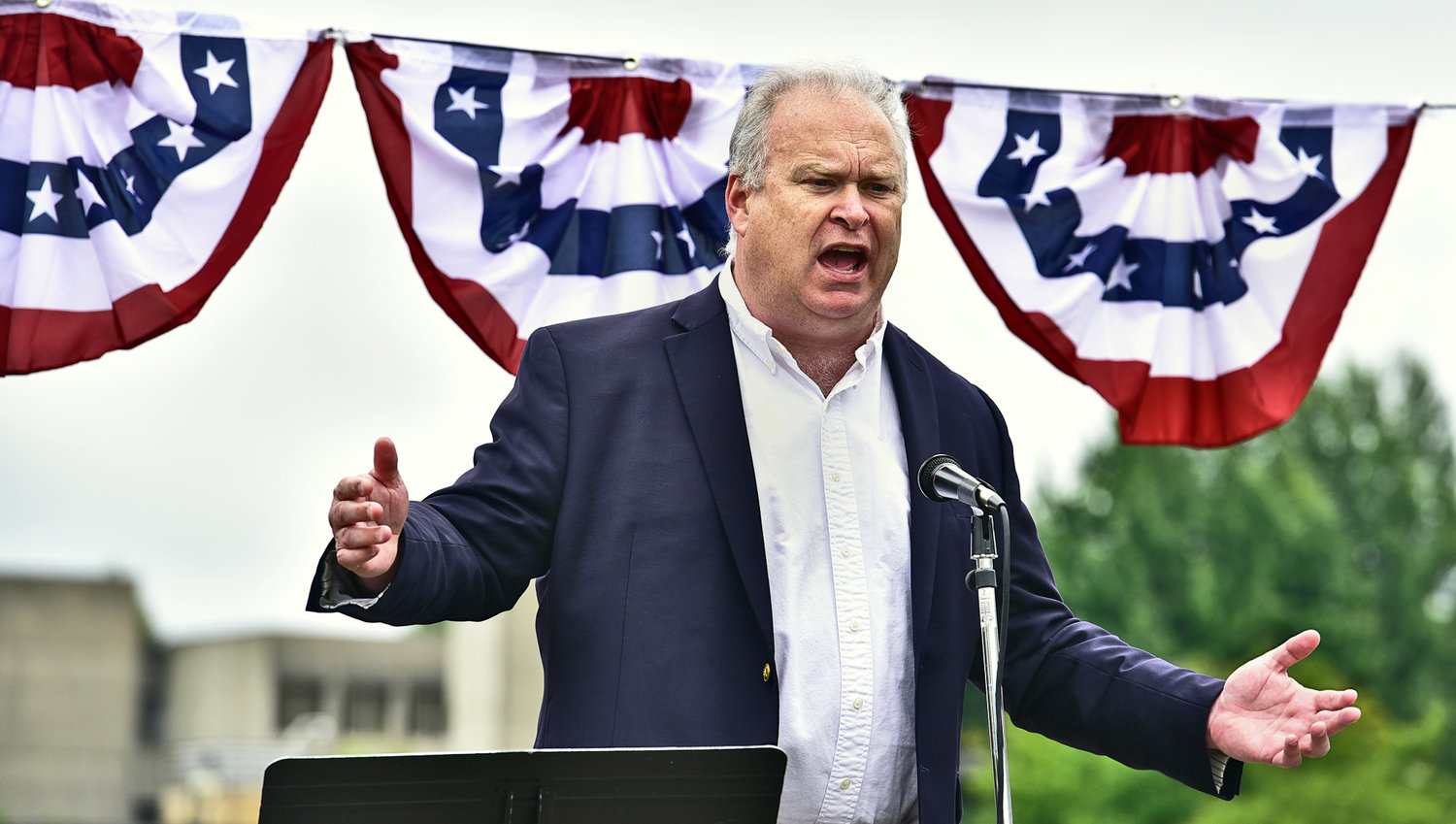 State Rep. Jim Walsh, R-Aberdeen, revs up the crowd with a passionate speech during the Freedom Rally on Saturday, July 10, on Olympia’s Capitol campus.