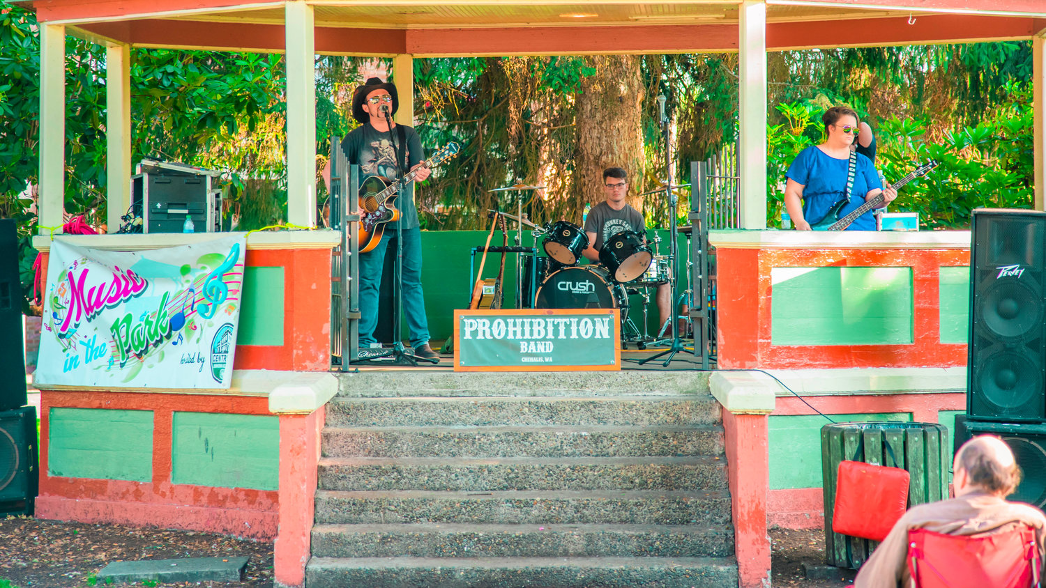 The Prohibition Band plays in the George Washington Park gazebo Saturday during a “Music in the Park” event Saturday in Centralia.
