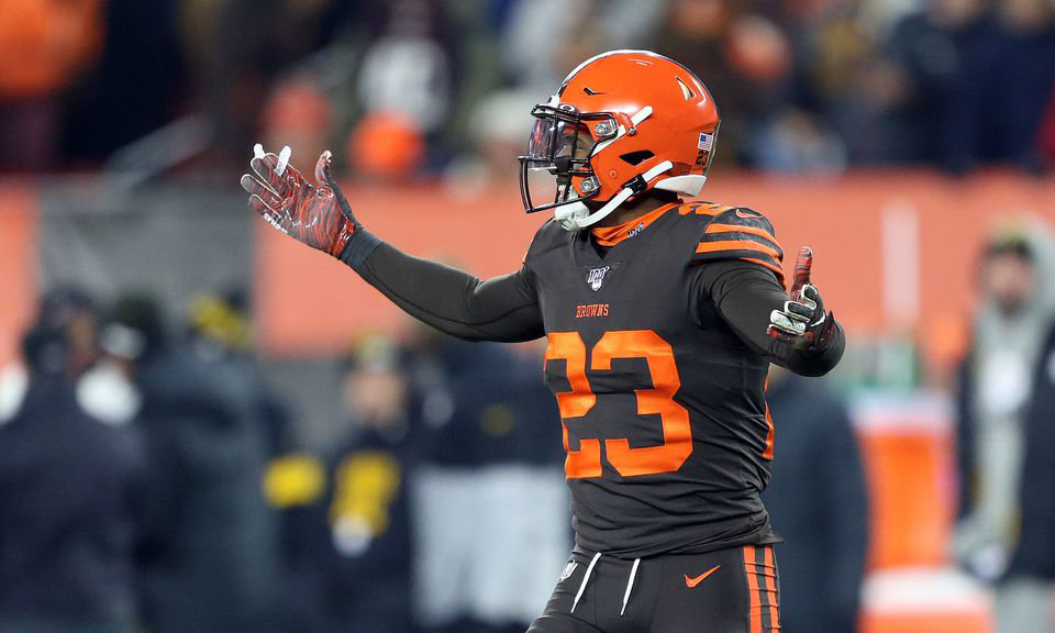 Cornerback Damarious Randall, shown here playing for the Cleveland Browns during the 2019-20 season, is now vying for a spot with the Seattle Seahawks.