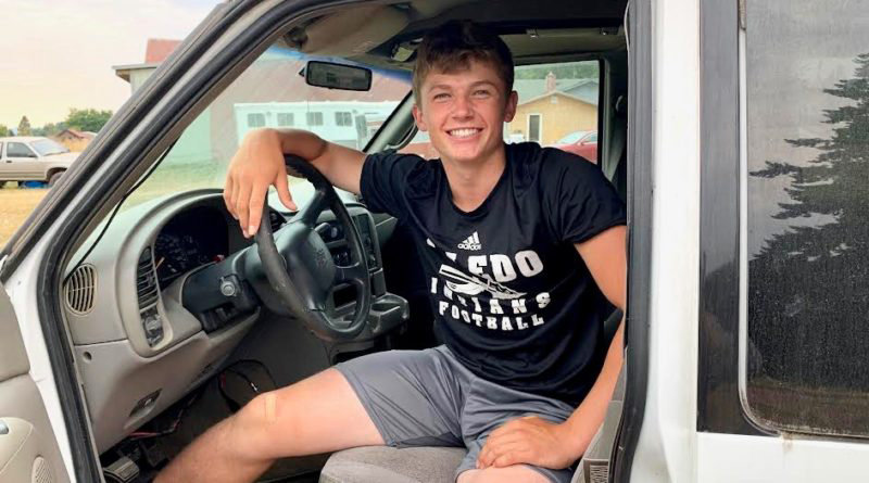 Toledo senior Wyat Neff bought his 2000 Astro van for just $100 from the school district.