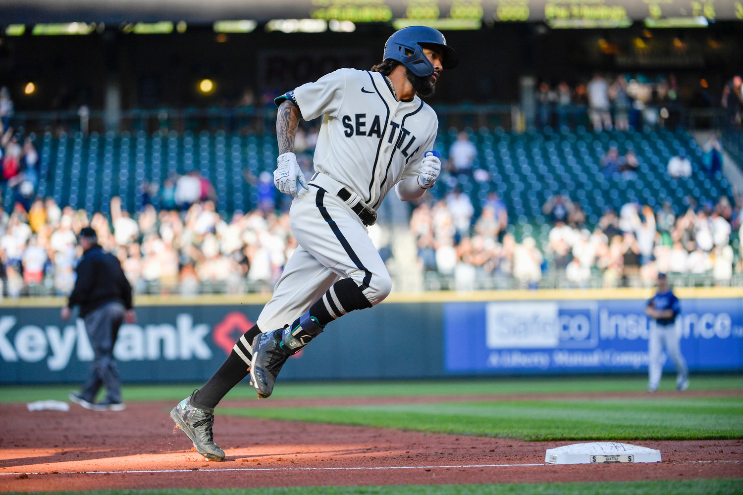 J.P. Crawford of the Seattle Mariners rounds third base after hitting a grand slam during the second inning against the Tampa Bay Rays at T-Mobile Park in Seattle on Saturday, June 19, 2021. The Mariners edged the Rays in the 10th inning, 6-5. (Alika Jenner/Getty Images/TNS)