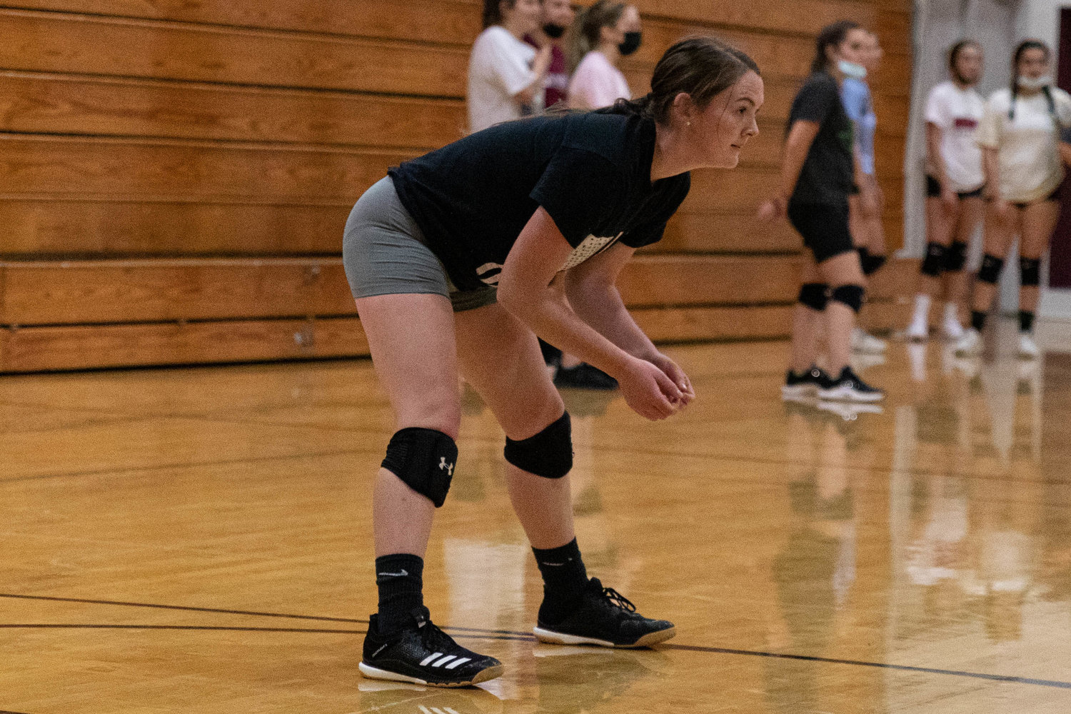 Senior Kambriah Simper gets ready before a point during W.F. West volleyball practice Tuesday afternoon.