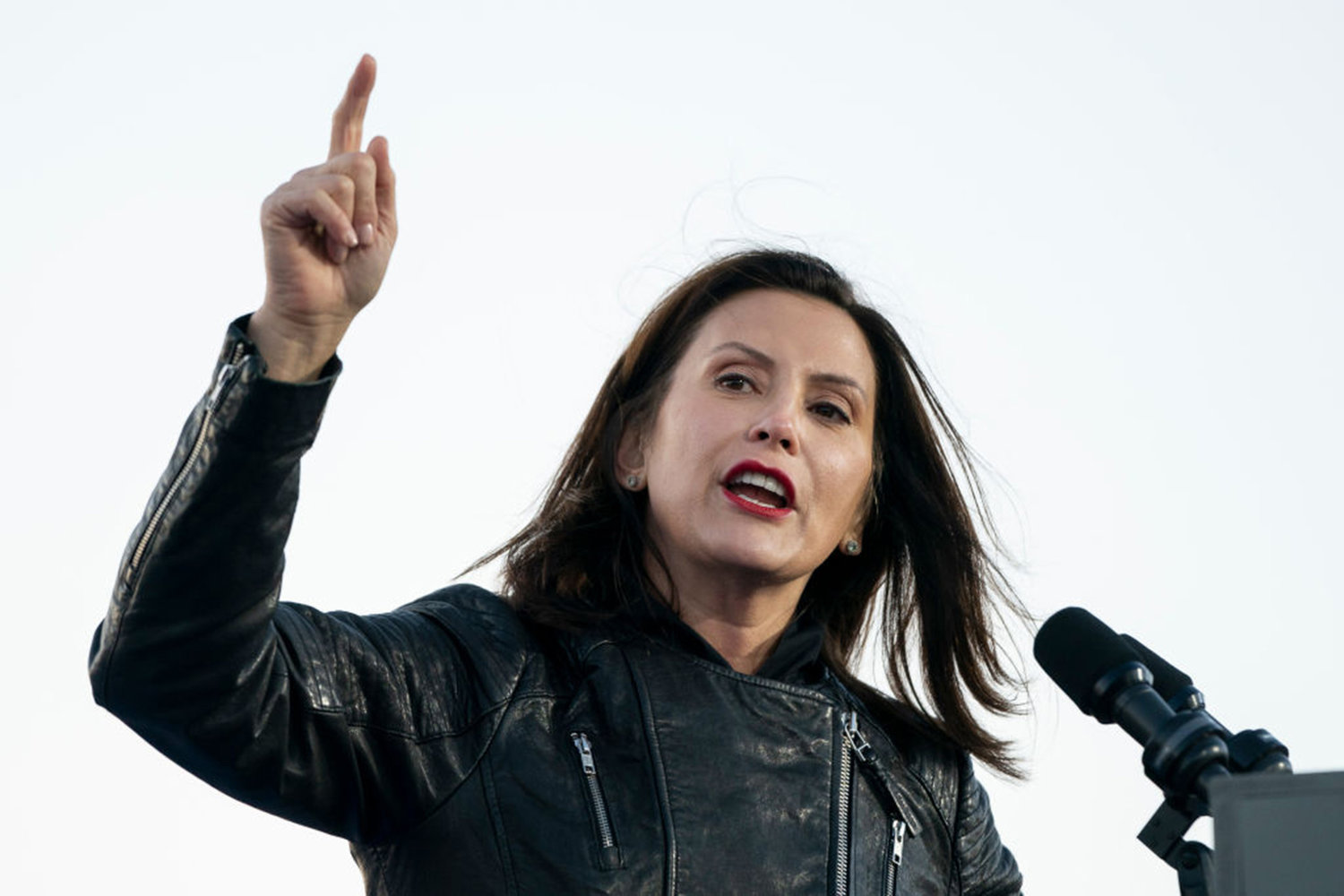 Michigan Gov. Gretchen Whitmer speaks during a drive-in campaign rally at Belle Isle on Oct. 31, 2020, in Detroit. (Drew Angerer/Getty Images/TNS)