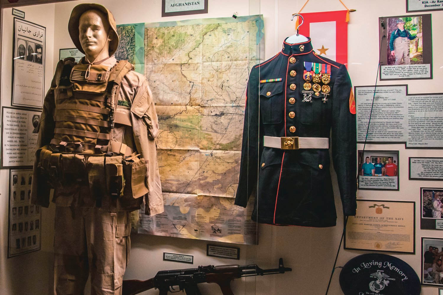 A display case details the war in Iraq and Afghanistan Thursday at the Veterans Museum in Chehalis.