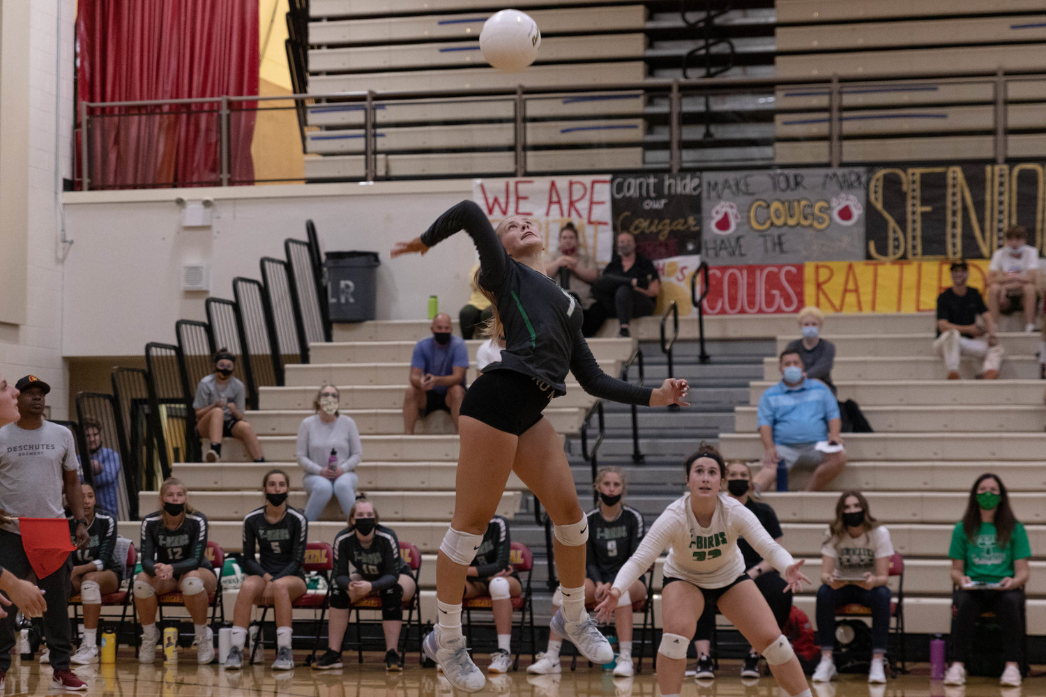 Sophomore Brooklynn Hayes hits a ball across the net in Tumwater's sweep of Capital Tuesday night.