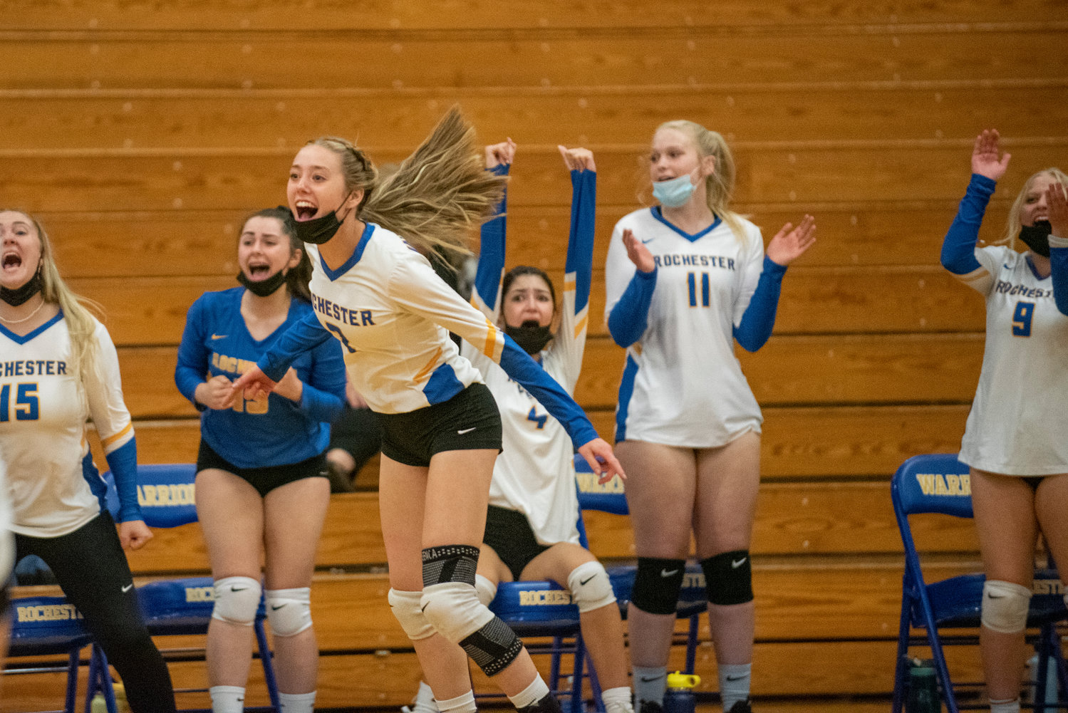 Rochester celebrates a point against Montesano on Monday.