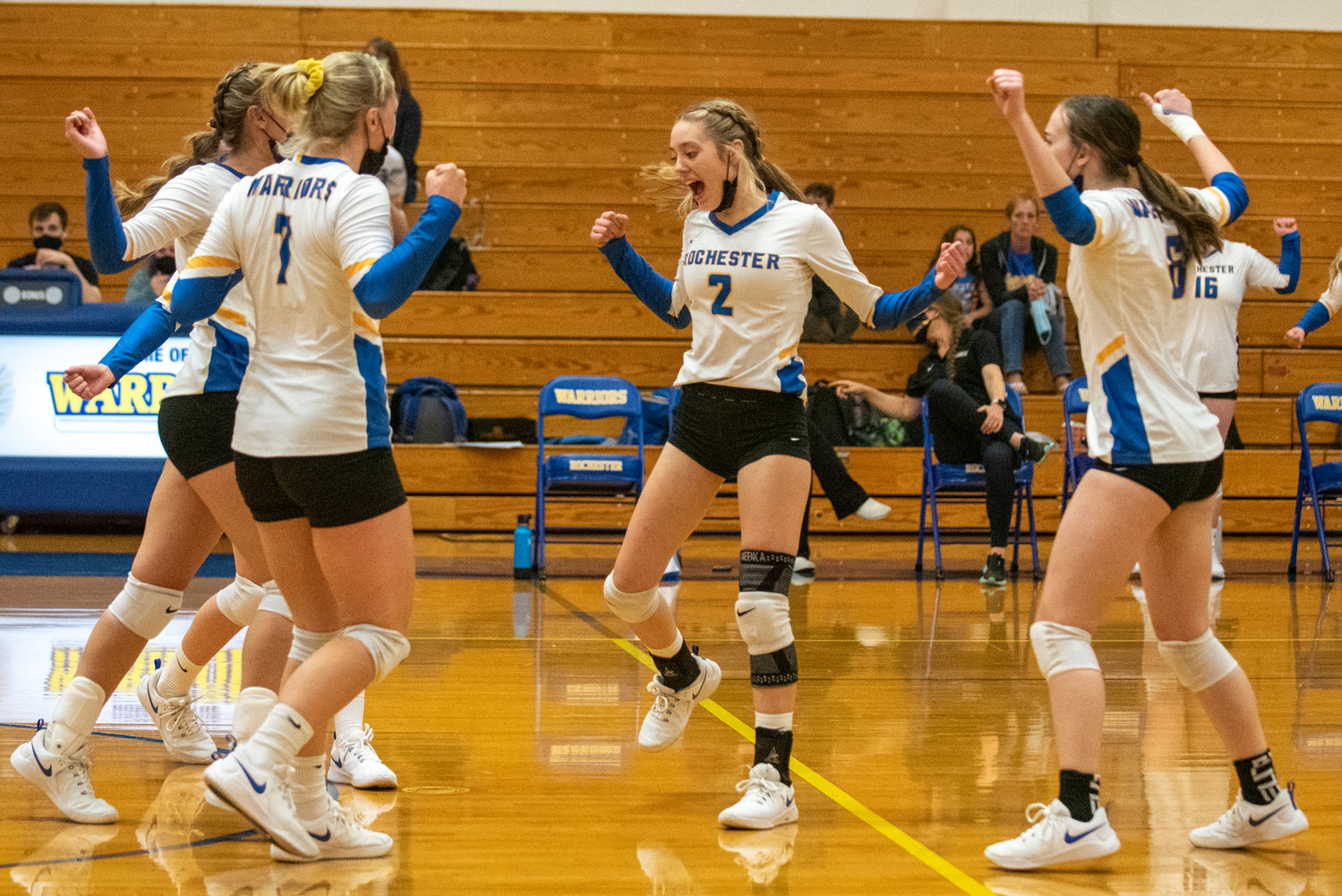FILE PHOTO -- Rochester celebrate a point against Montesano earlier this season.