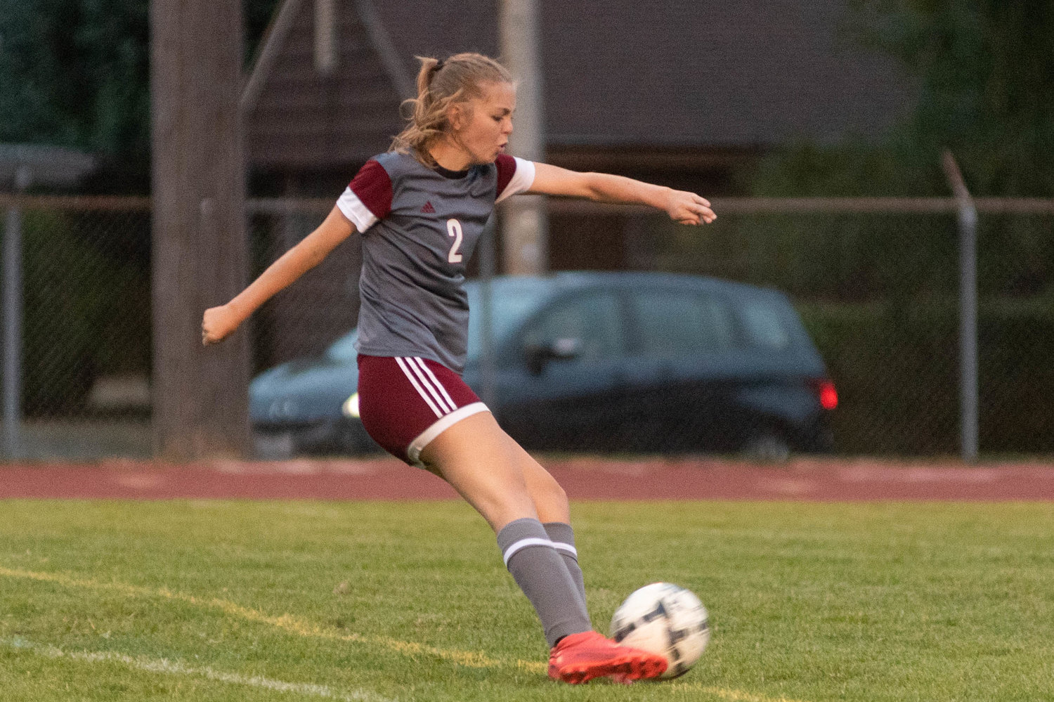 Senior midfielder Maddy Casper drills a goal from the top of the box in W.F. West's 5-0 win over Centralia Thursday night.
