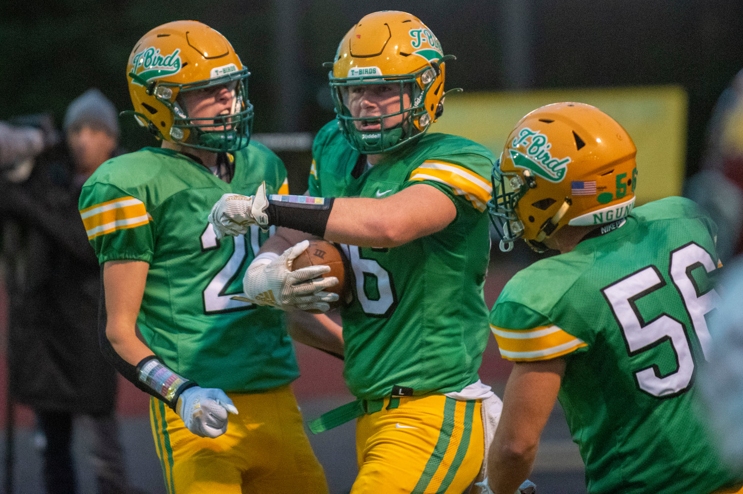 Tumwater players celebrate Austin Terry's touchdown against Central Catholic.