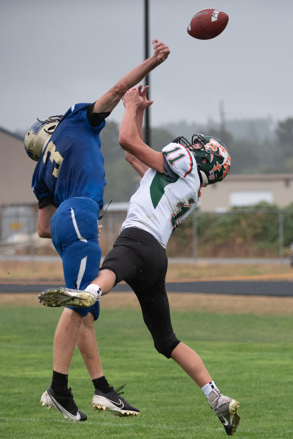 Adna defensive back Aaron Aselton (left) deflects a pass intended for MWP's Hunter Hazen (right) in the Pirates win Saturday afternoon.