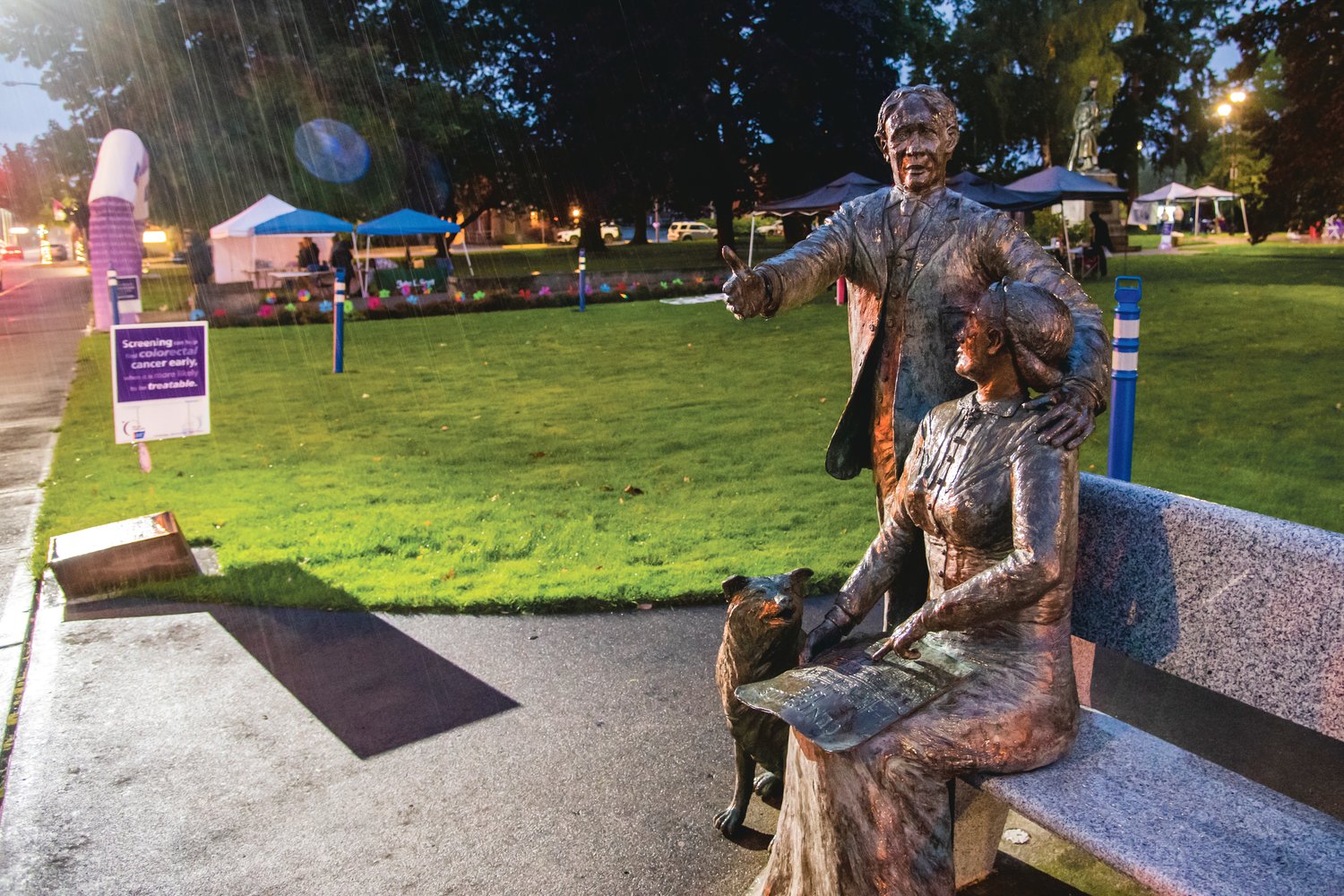 Rain pours at George Washington Park in Centralia Saturday night during a Relay For Life event Saturday night.