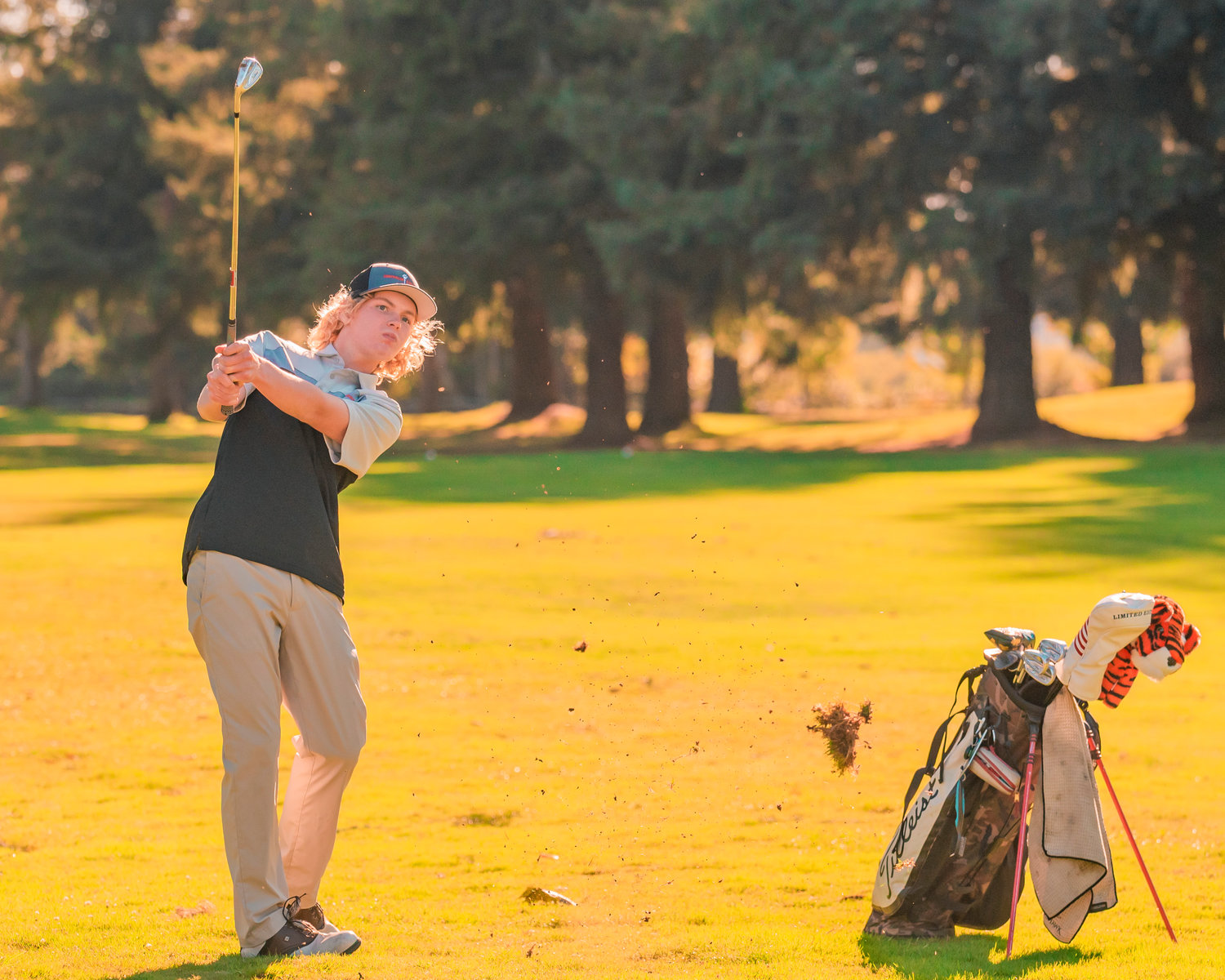 Centralia’s Von Wasson swings his golf club Monday afternoon at Riverside Golf Course in Chehalis.